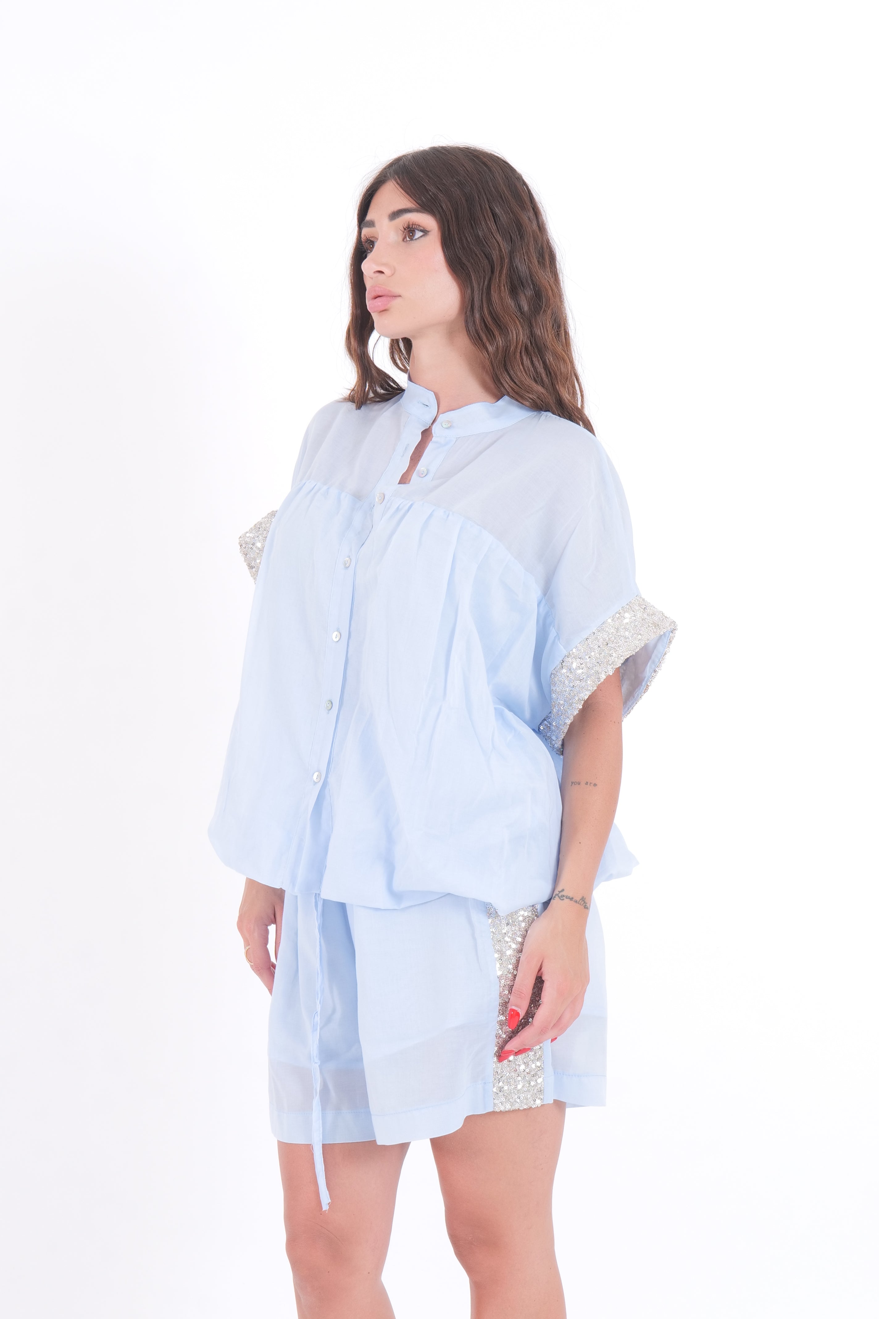 CAMICIA PAILLETTES CELESTE