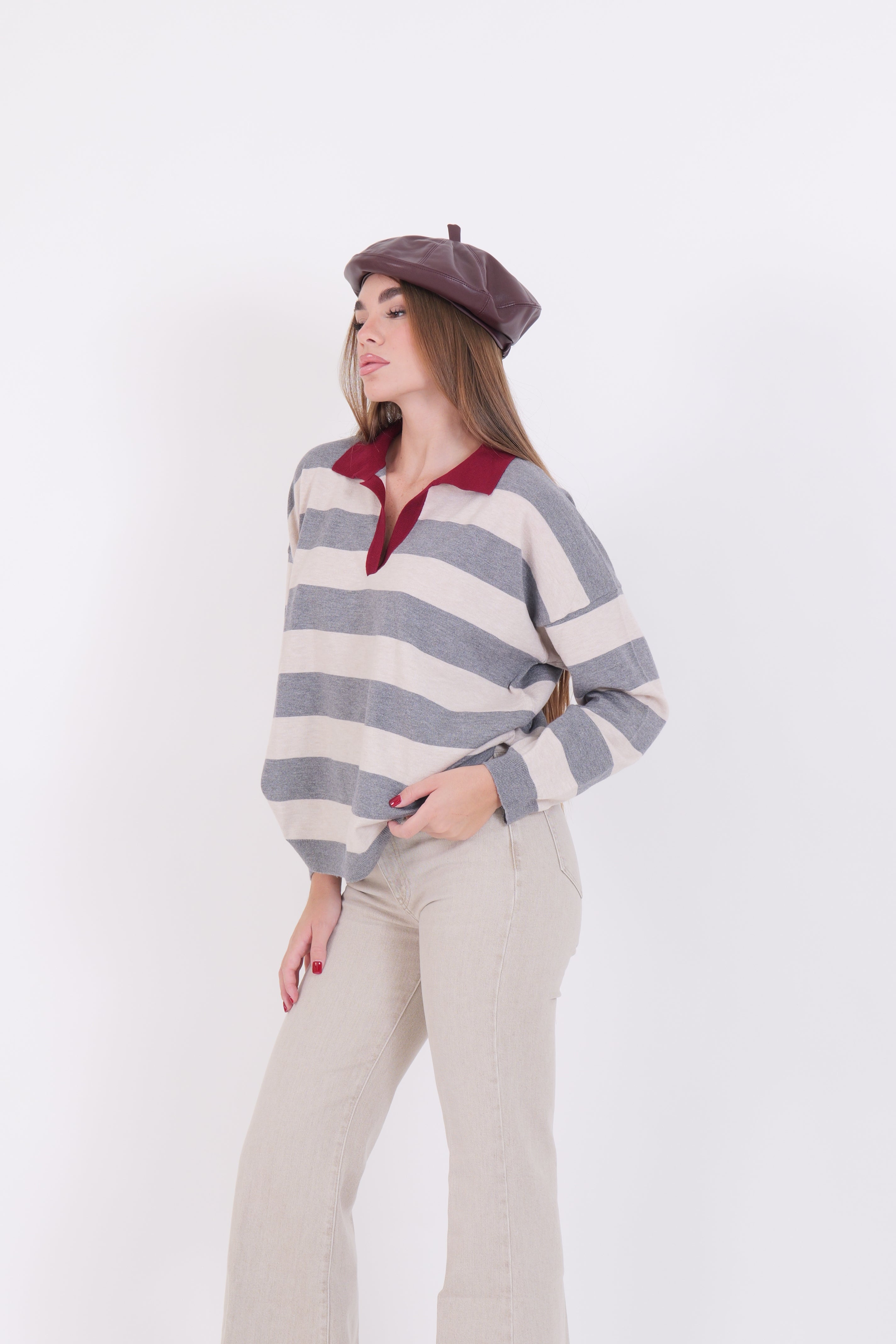 POLO BICOLOR GRIGIO/BORDEAUX