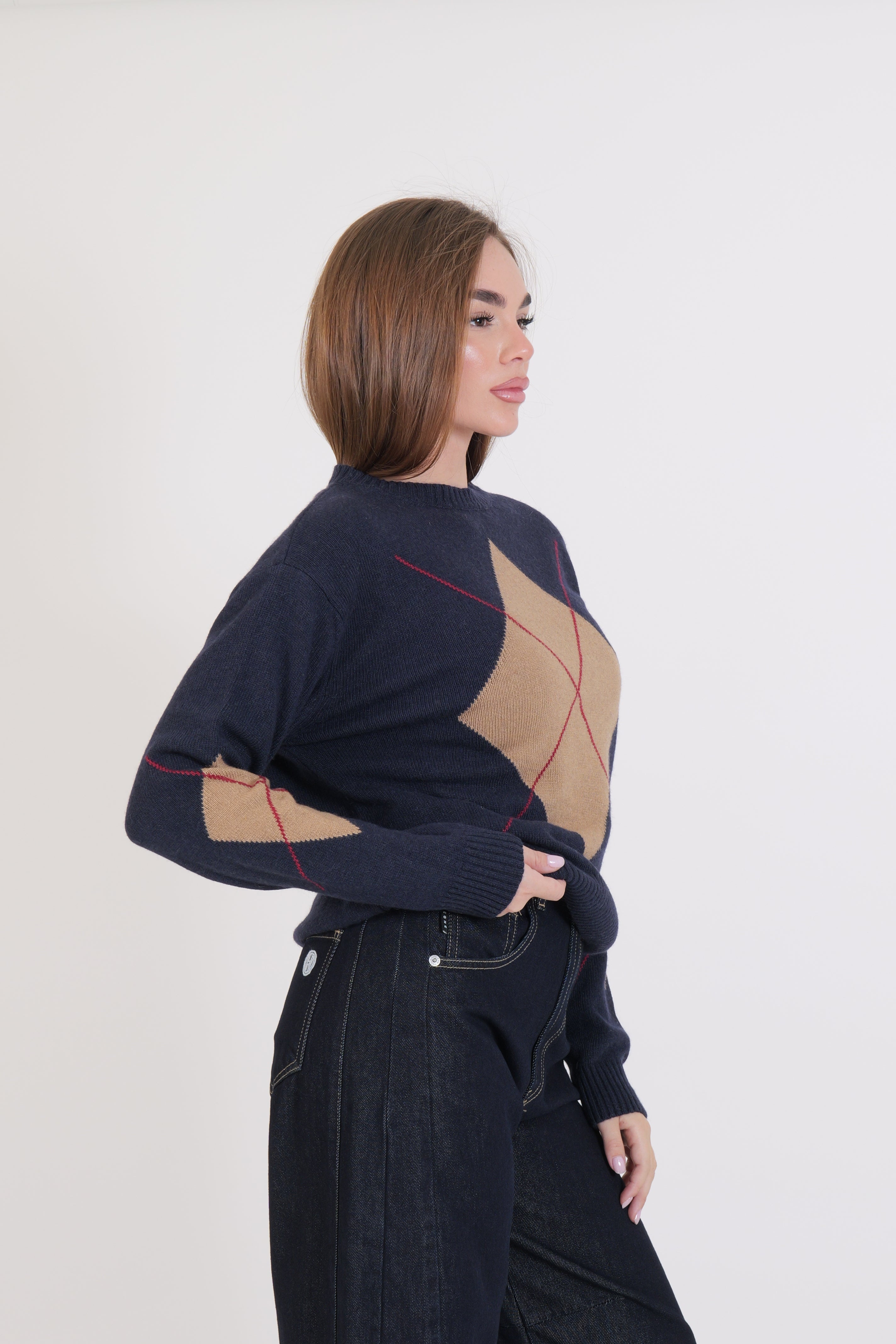 MAGLIONE ROMBI BLU/CAMEL/SANGUE