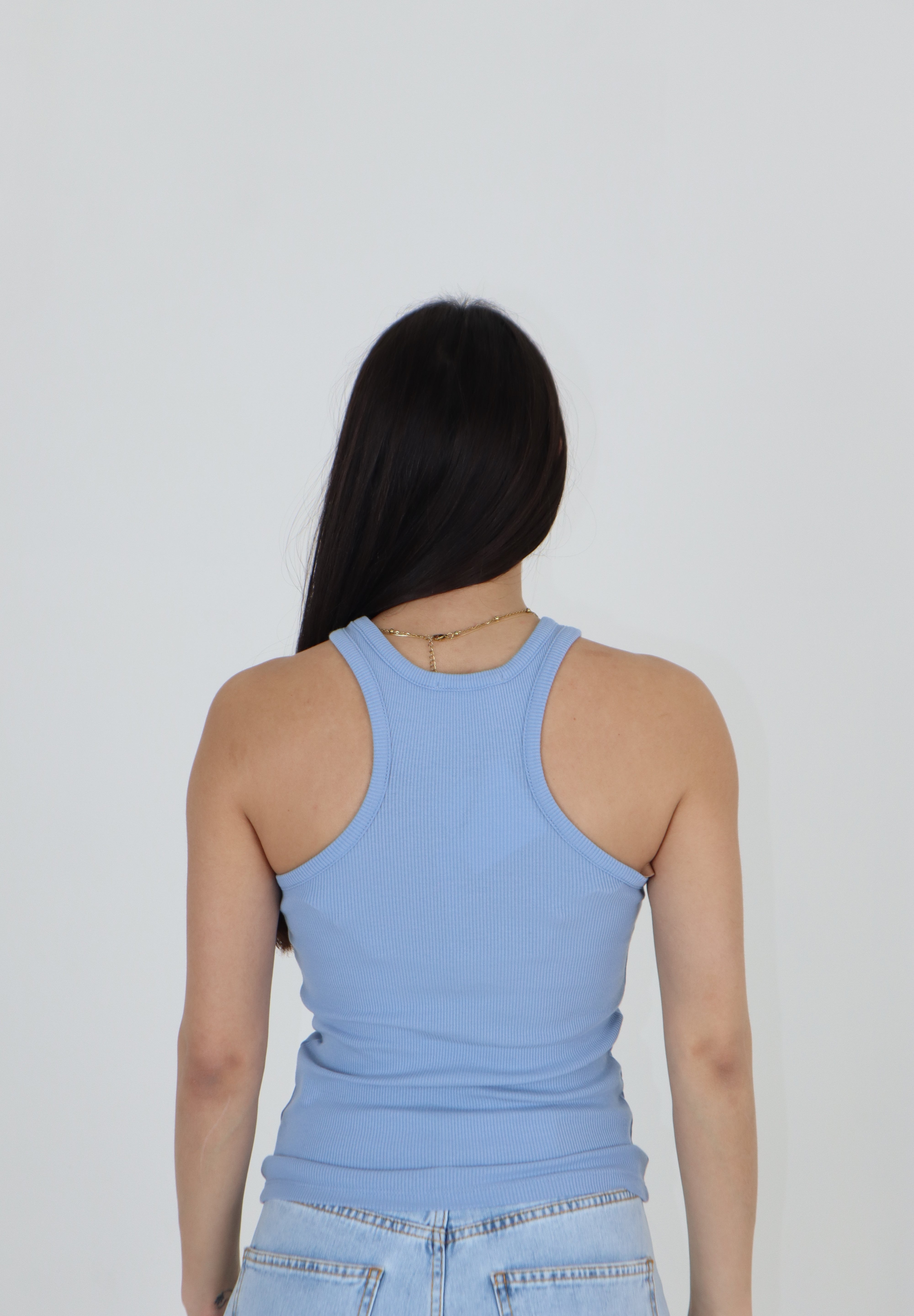 TOP SCOLLO AMERICA AZZURRO