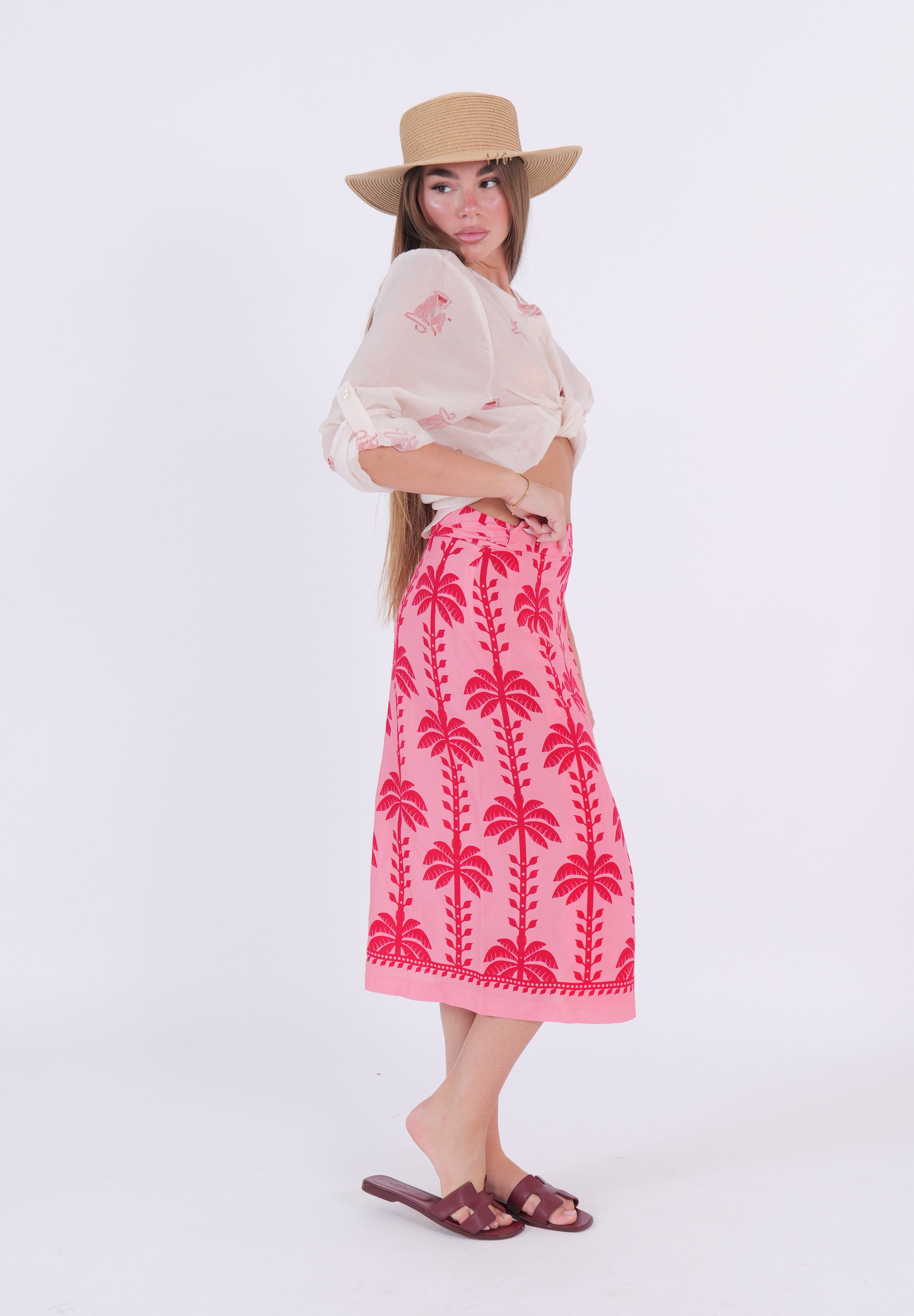 GONNA PAREO MIDI PALME ROSA/ROSSO