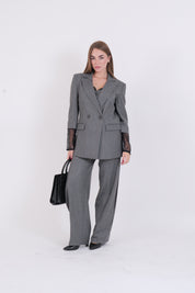 PANTALONE GESSATO PIZZO GRIGIO/NERO