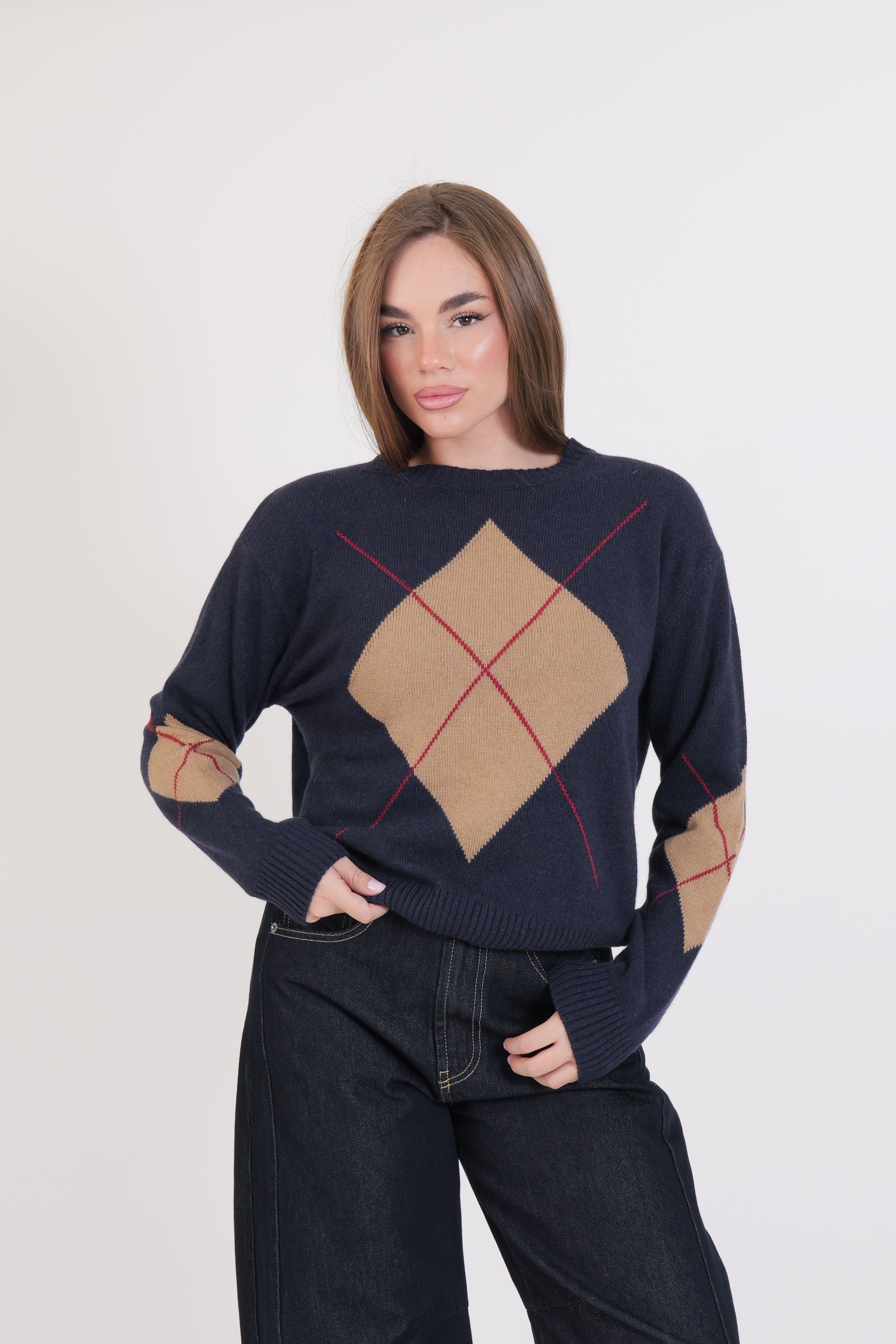 MAGLIONE ROMBI BLU/CAMEL/SANGUE