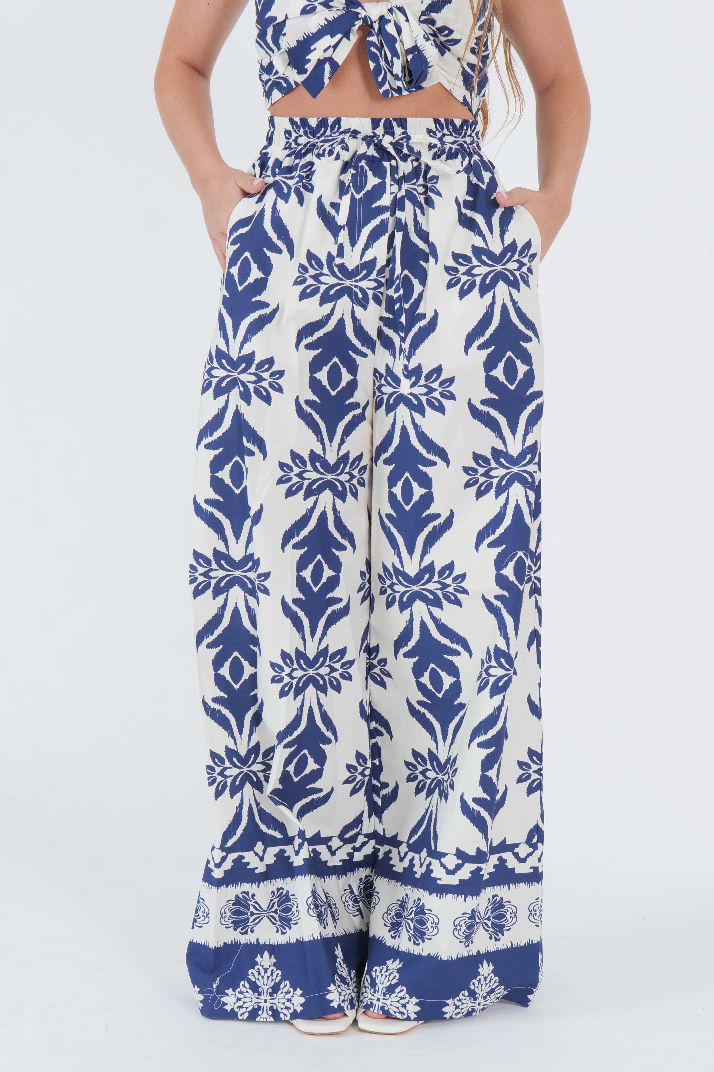 PANTALONE FLOWERS BLU
