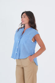 CAMICIA SMANICATA MUSSOLA COBALTO