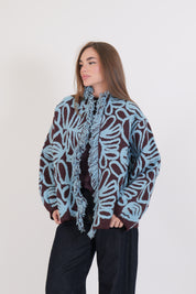 CARDIGAN DIXIE CELESTE/BORDEAUX