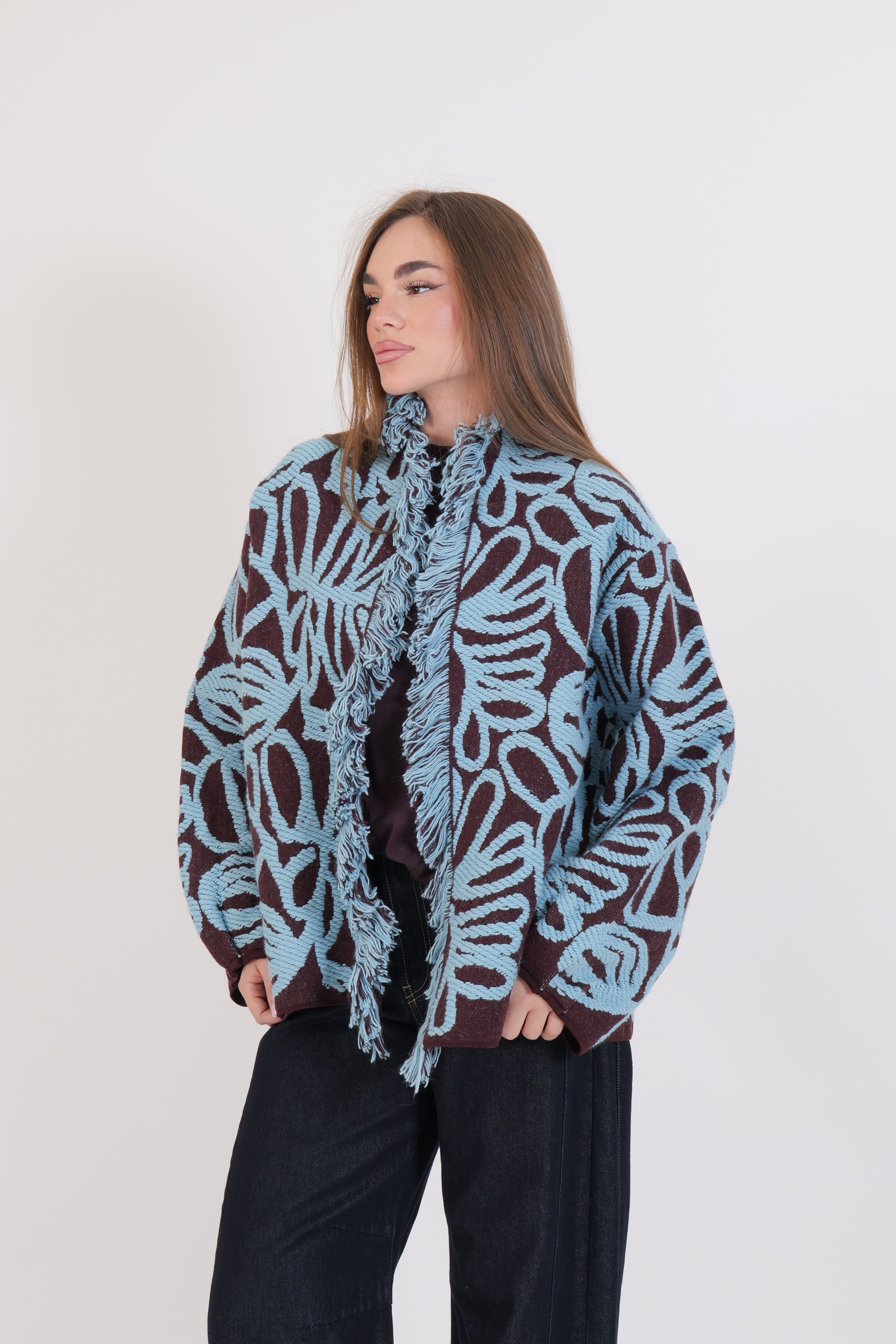 CARDIGAN DIXIE CELESTE/BORDEAUX