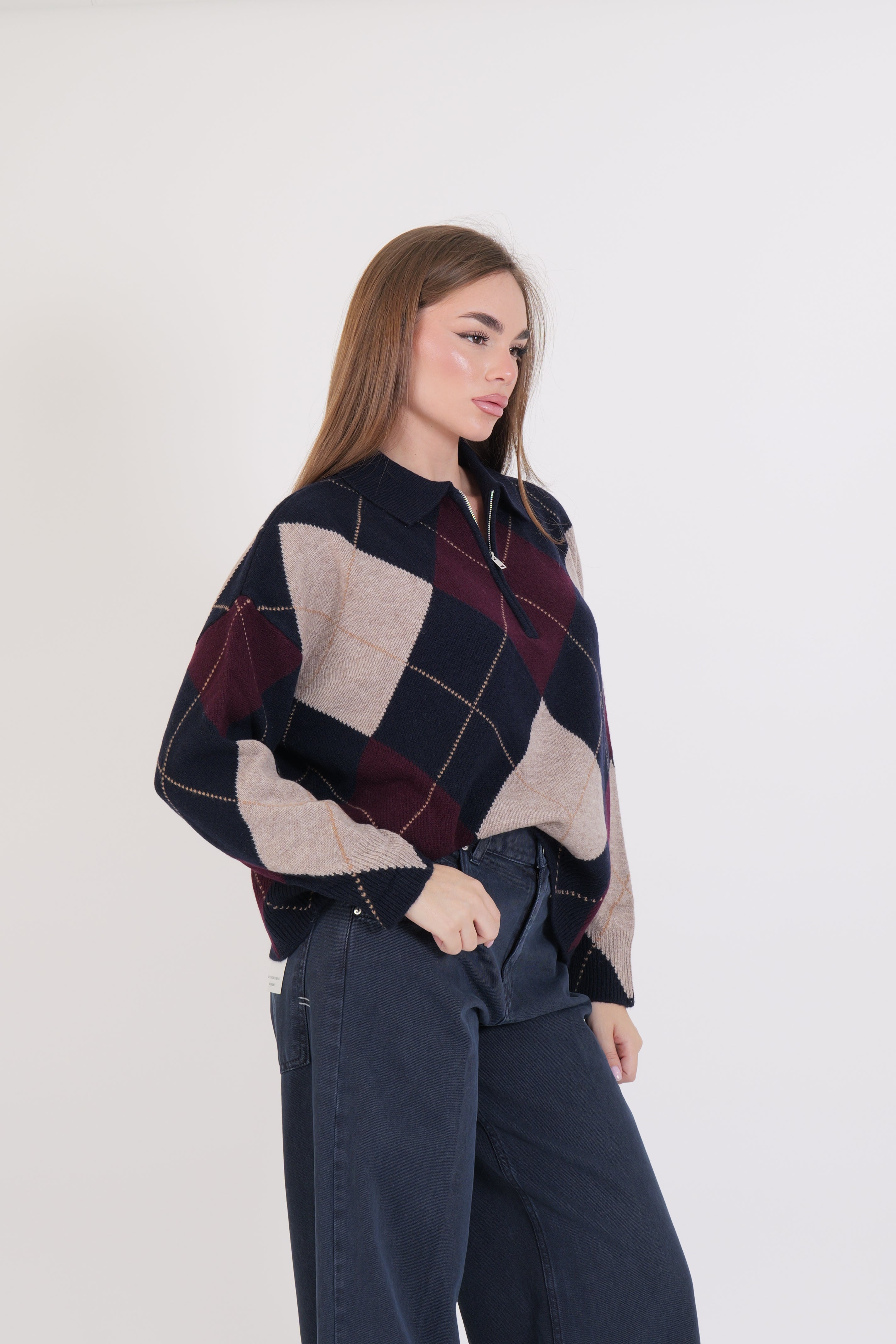 MAGLIA ROMBI DIXIE BLU/BORDEAUX/SABBIA