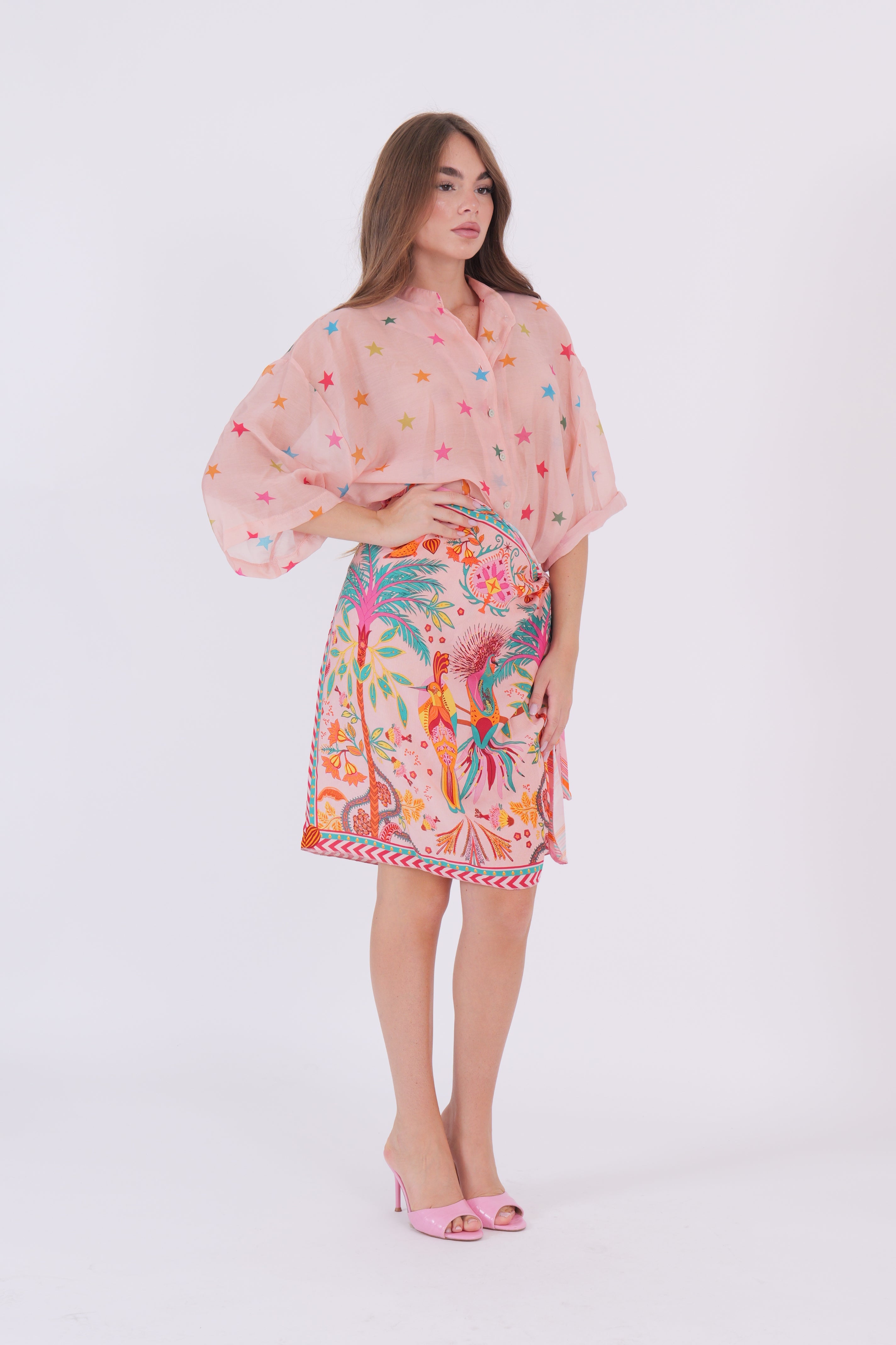 GONNA CORTA FOULARD ROSA