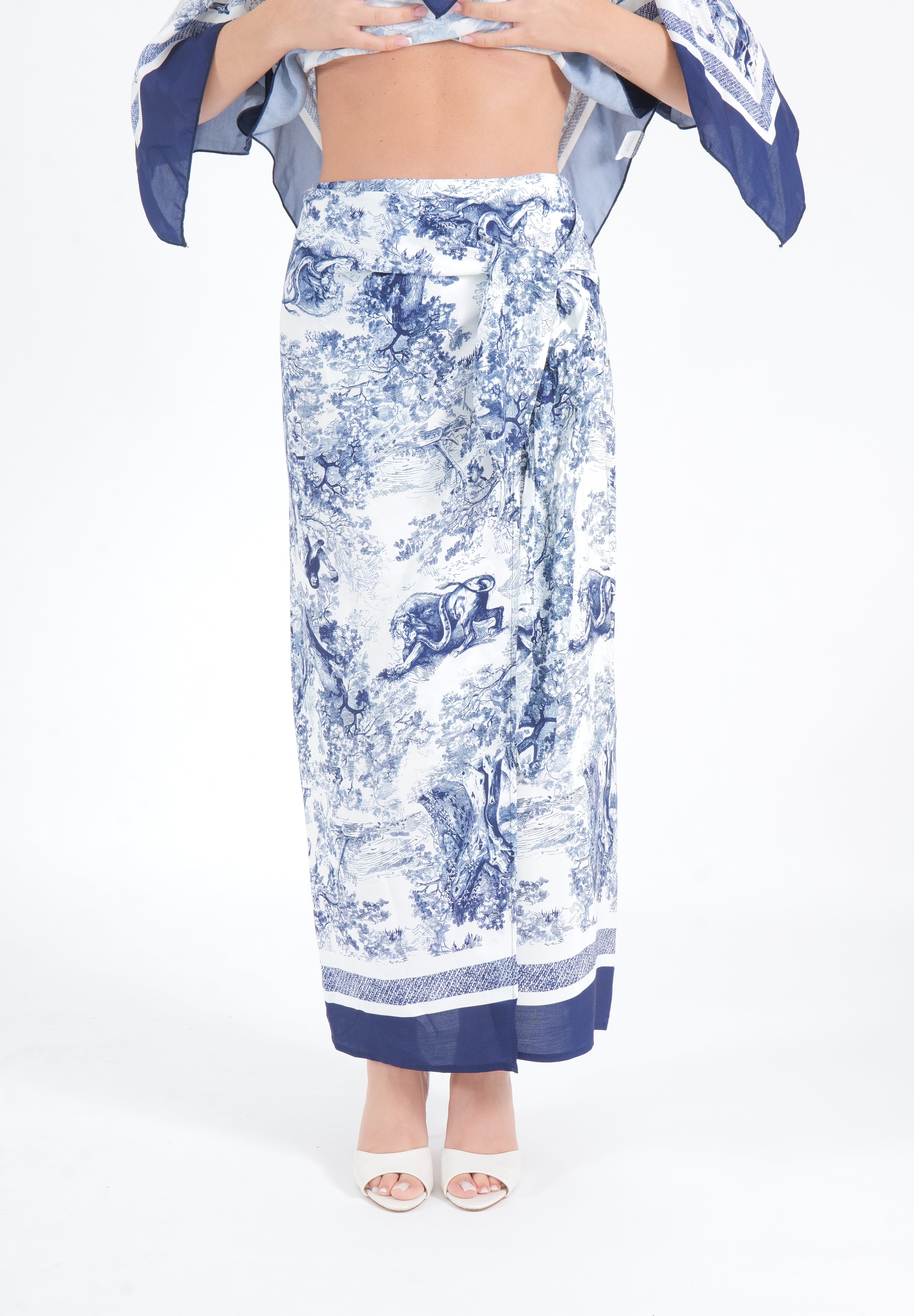 GONNA MIDI FOULARD TOILE BLU