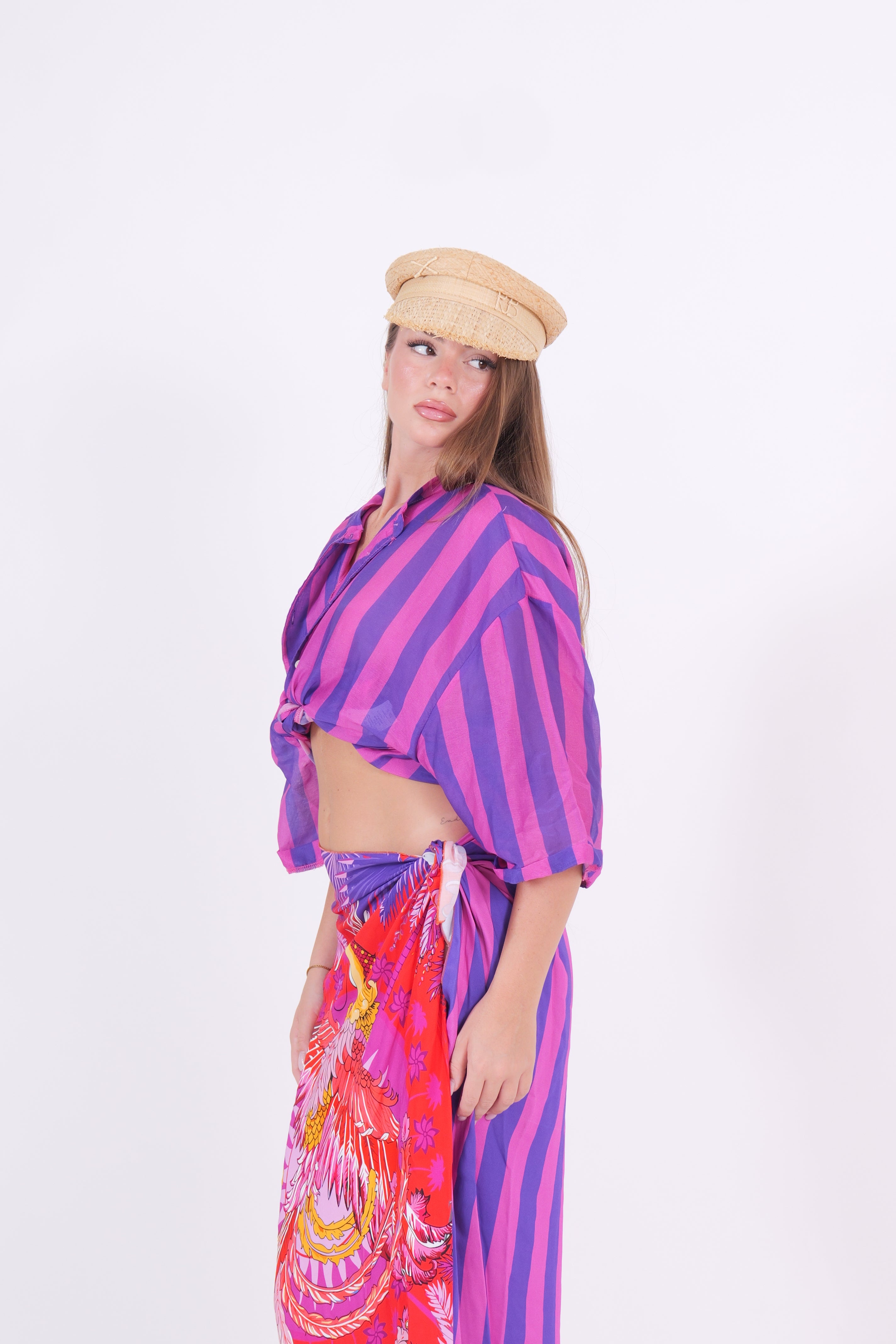 CAMICIA MISTO SETA RIGA VIOLA/FUXIA