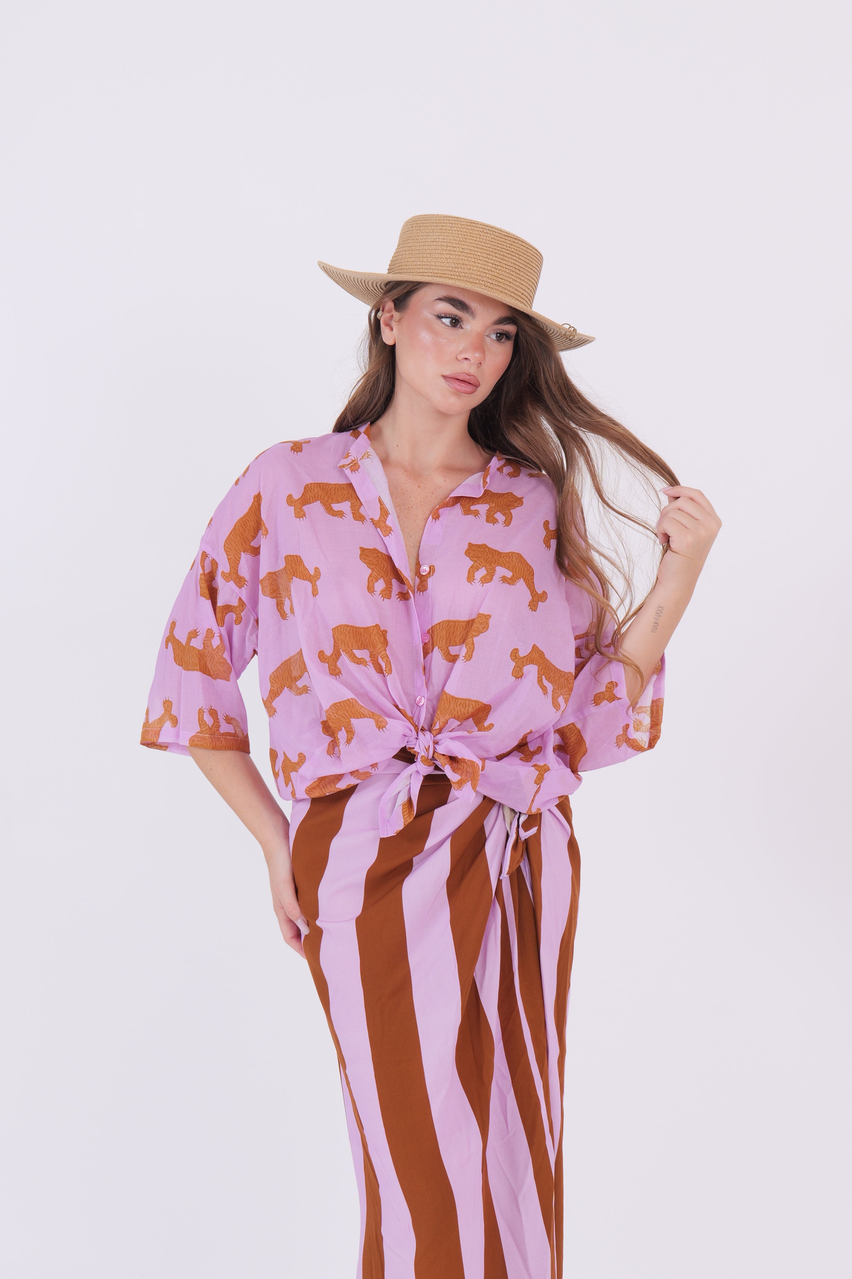 CAMICIA TIGRE LILLA/TABACCO