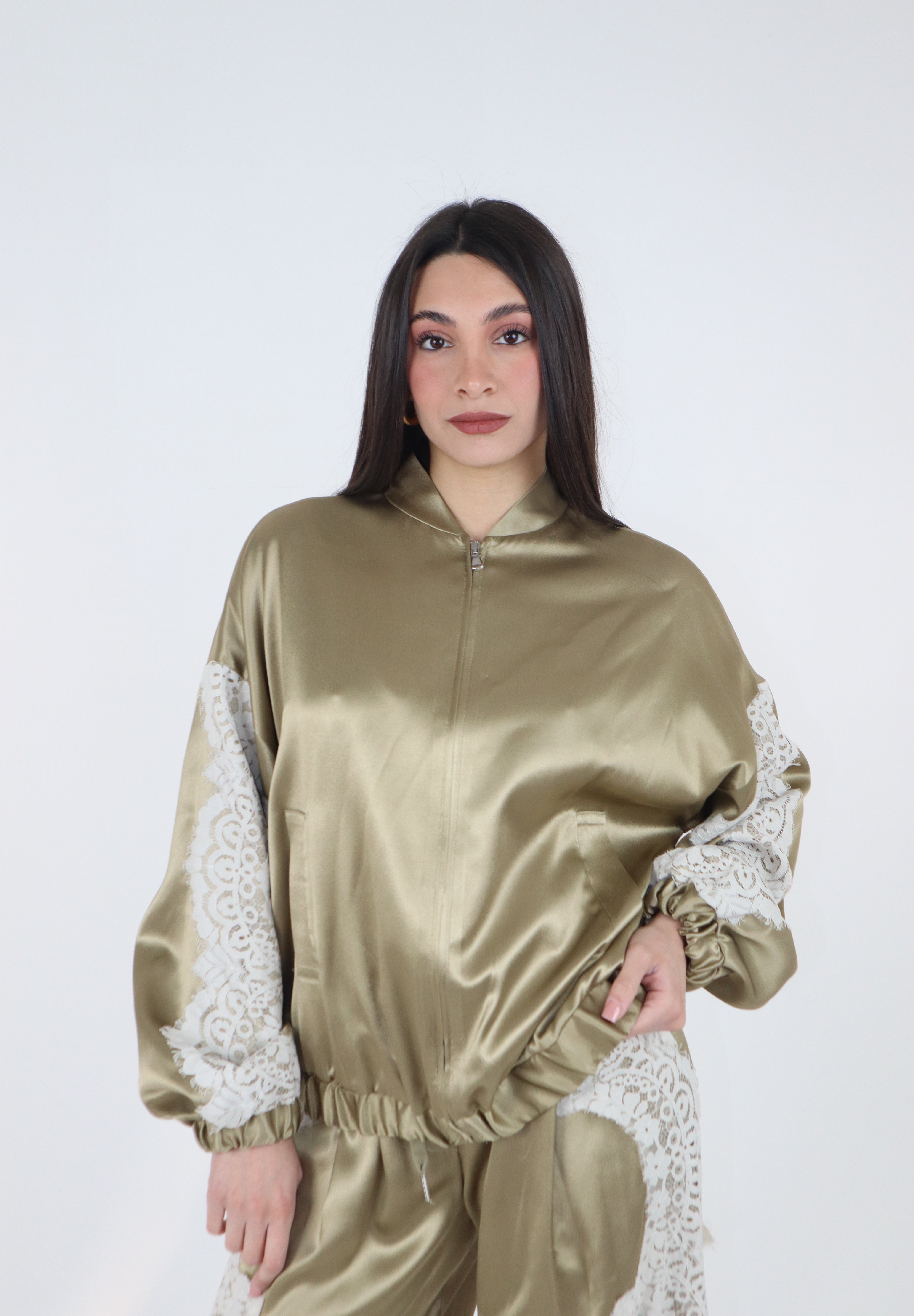 BOMBER JACKETN SATIN SALVIA