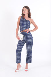 PANTALONI CAPRI POIS BLU