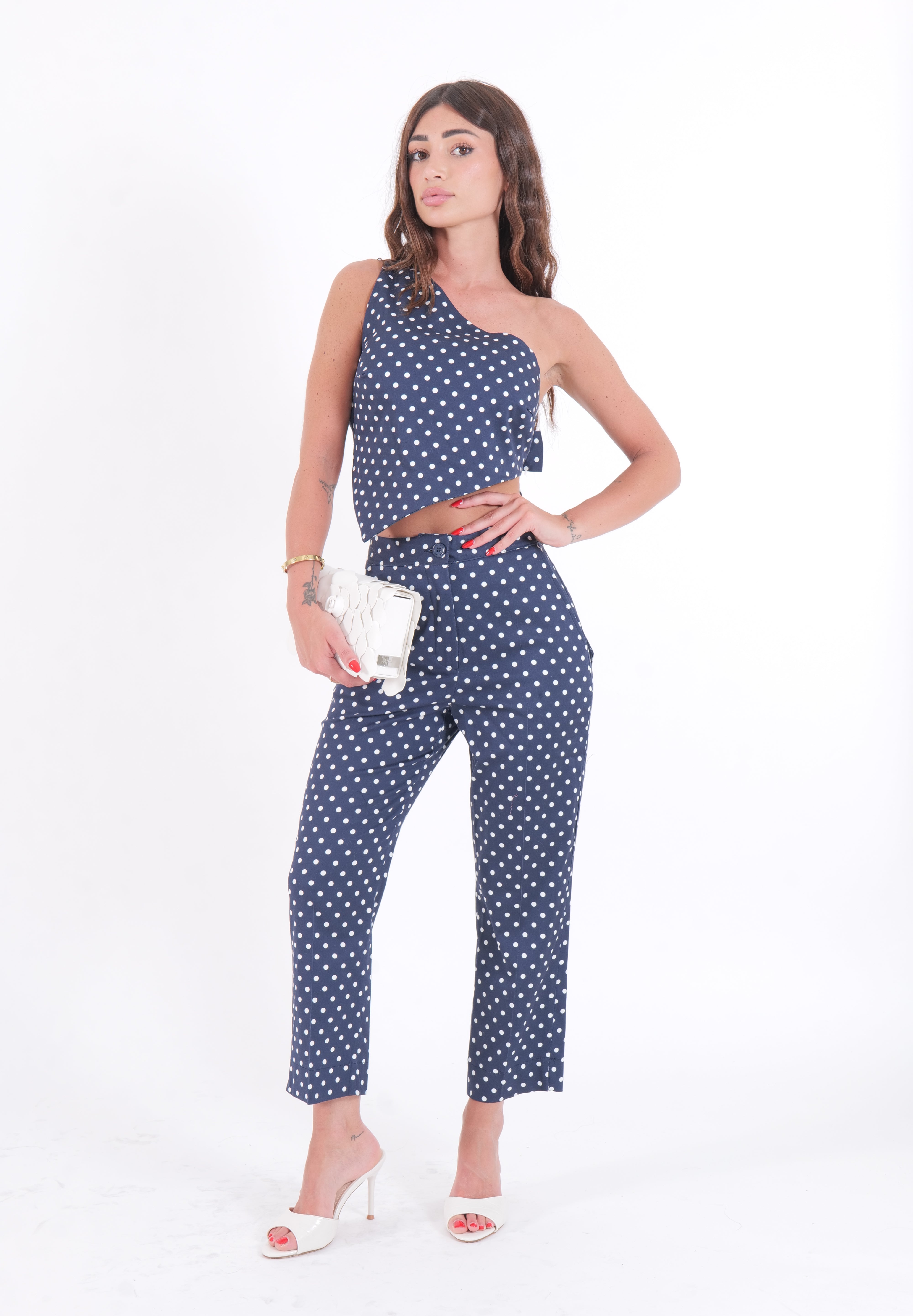 PANTALONI CAPRI POIS BLU