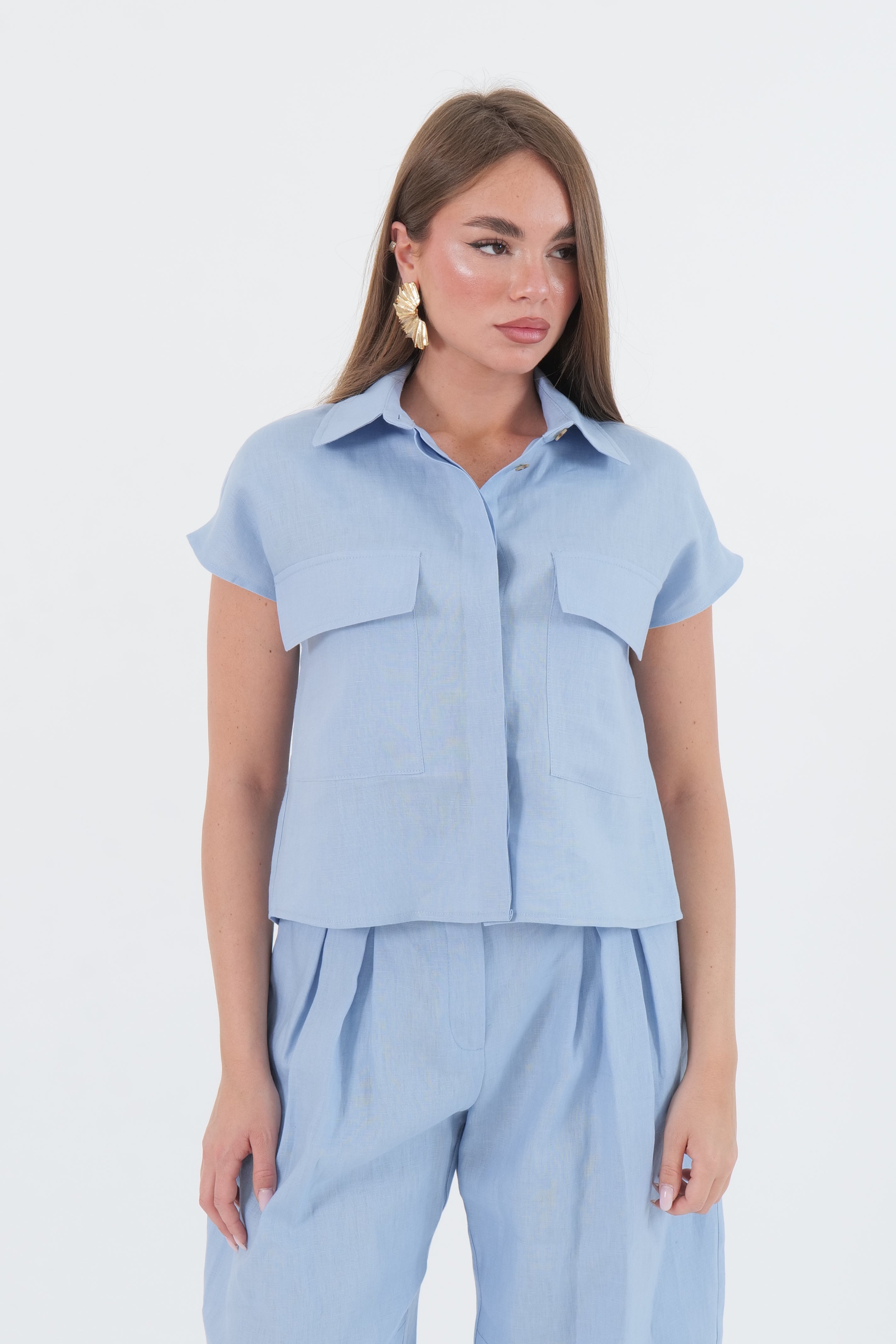CAMICIA LINO CELESTE