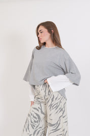 T-SHIRT BICOLOR GRIGIO/BIANCA