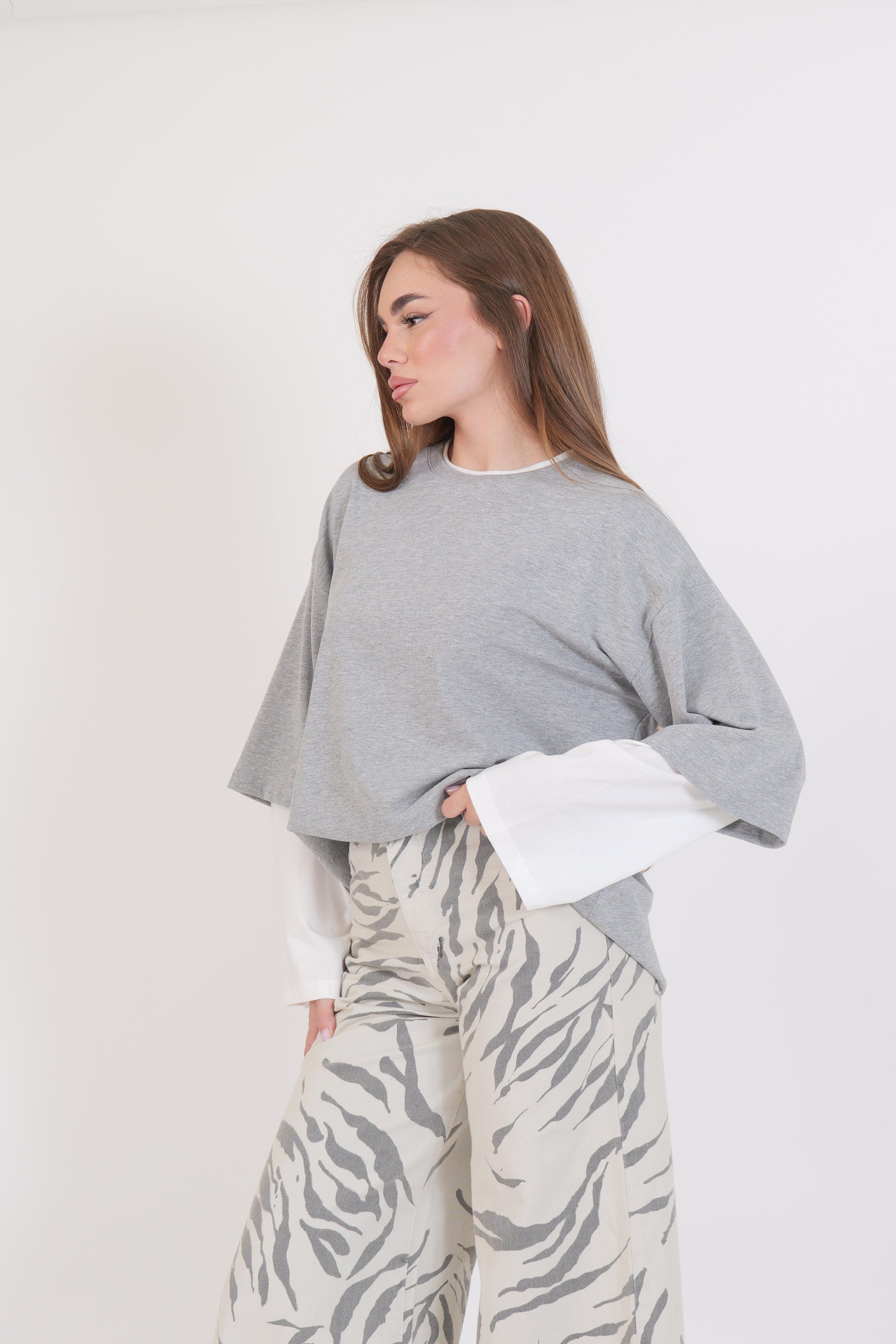 T-SHIRT BICOLOR GRIGIO/BIANCA
