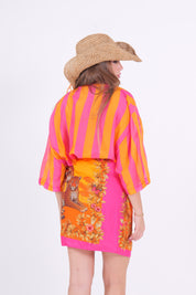 CAMICIA MISTO SETA RIGA ARANCIO/FUXIA