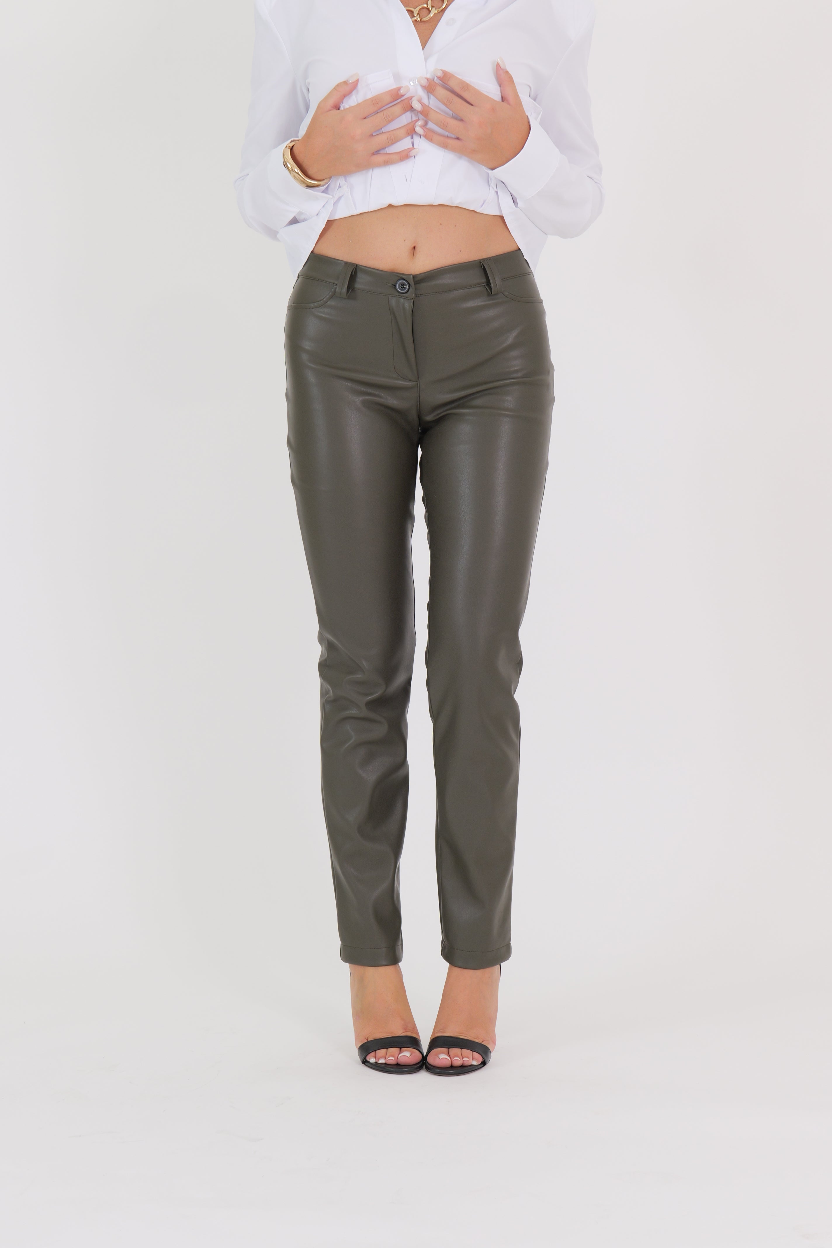 PANTALONE ECOPELLE MILITARE