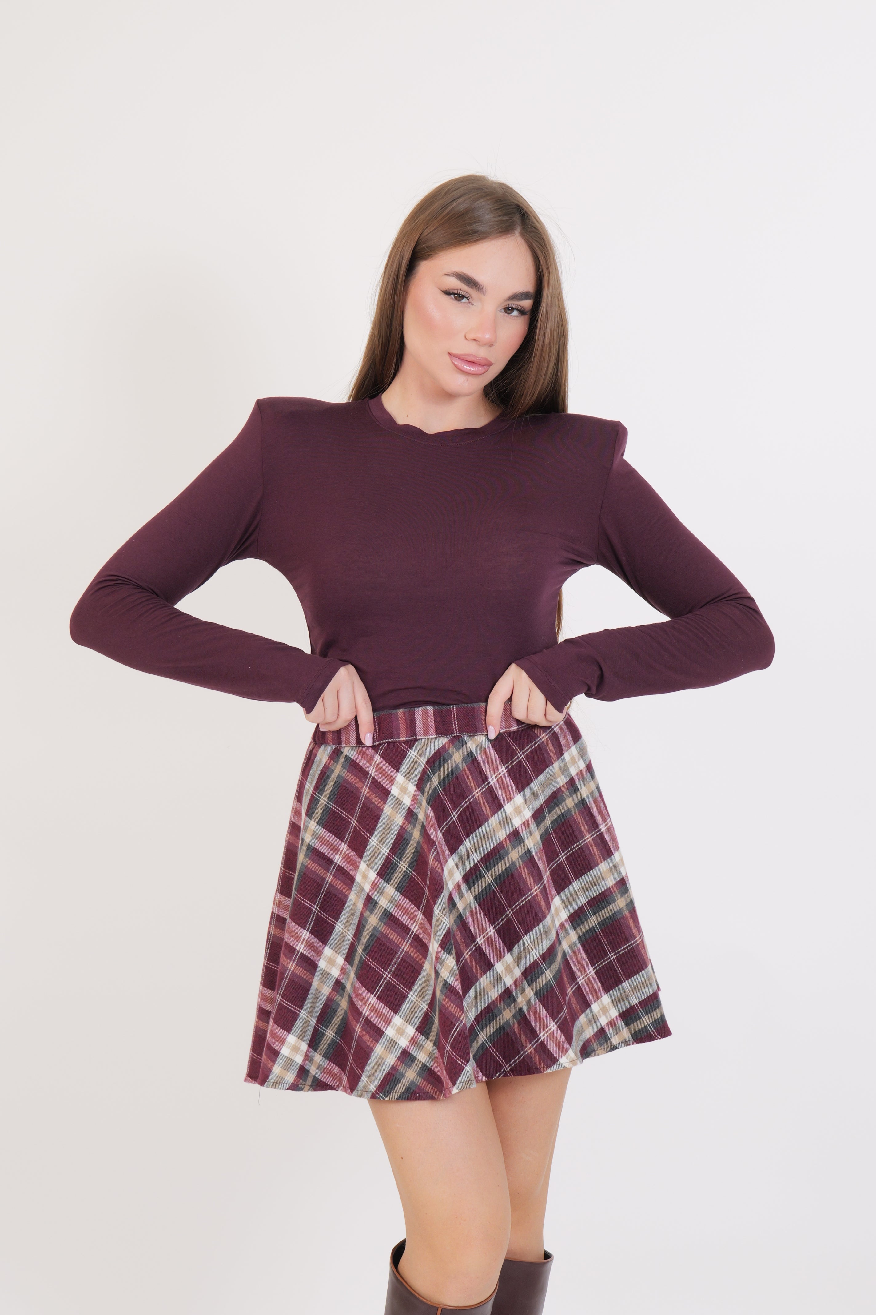 MAGLIA MODAL LANA SPALLINE VINO