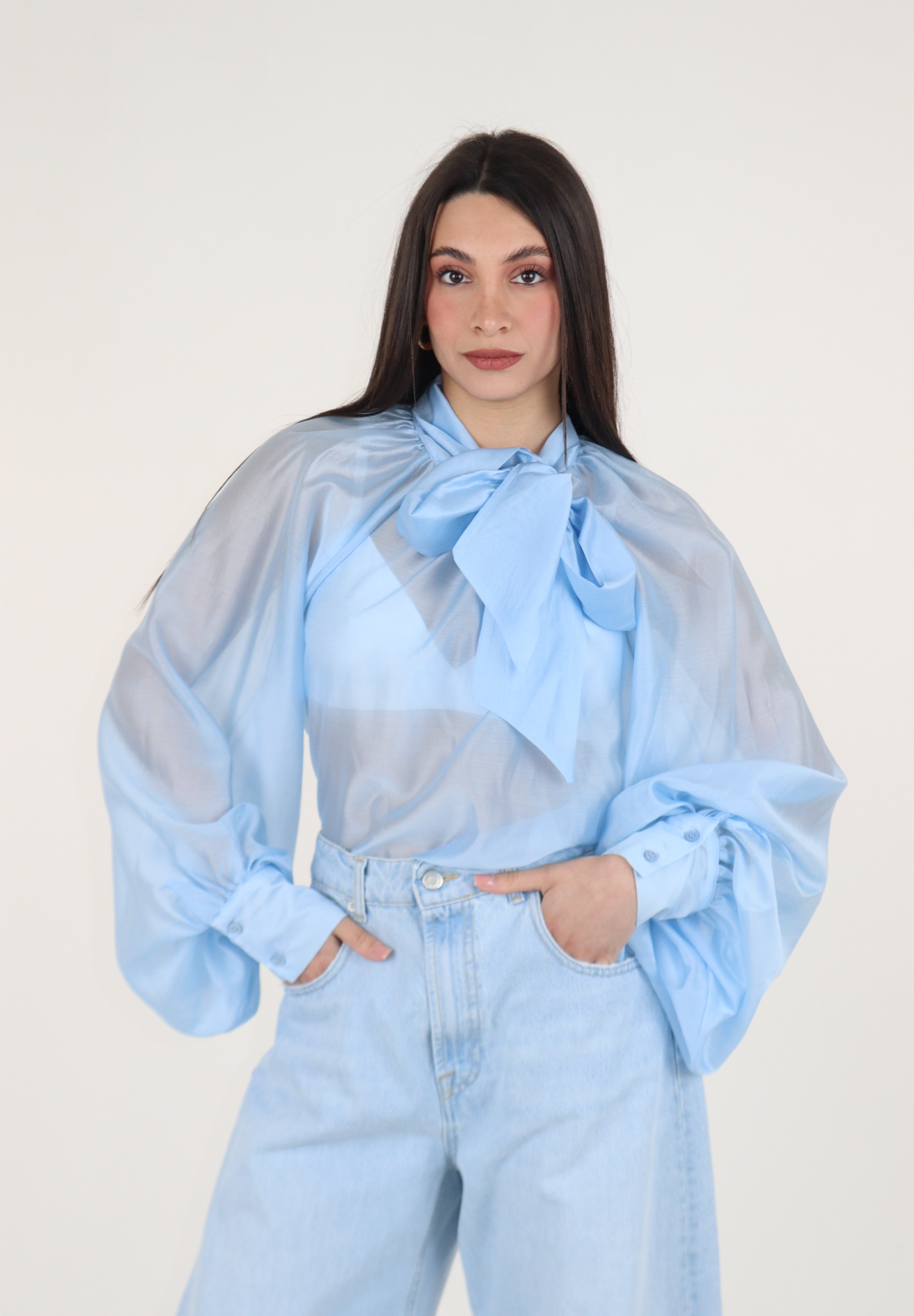 CAMICIA FIOCCO CELESTE