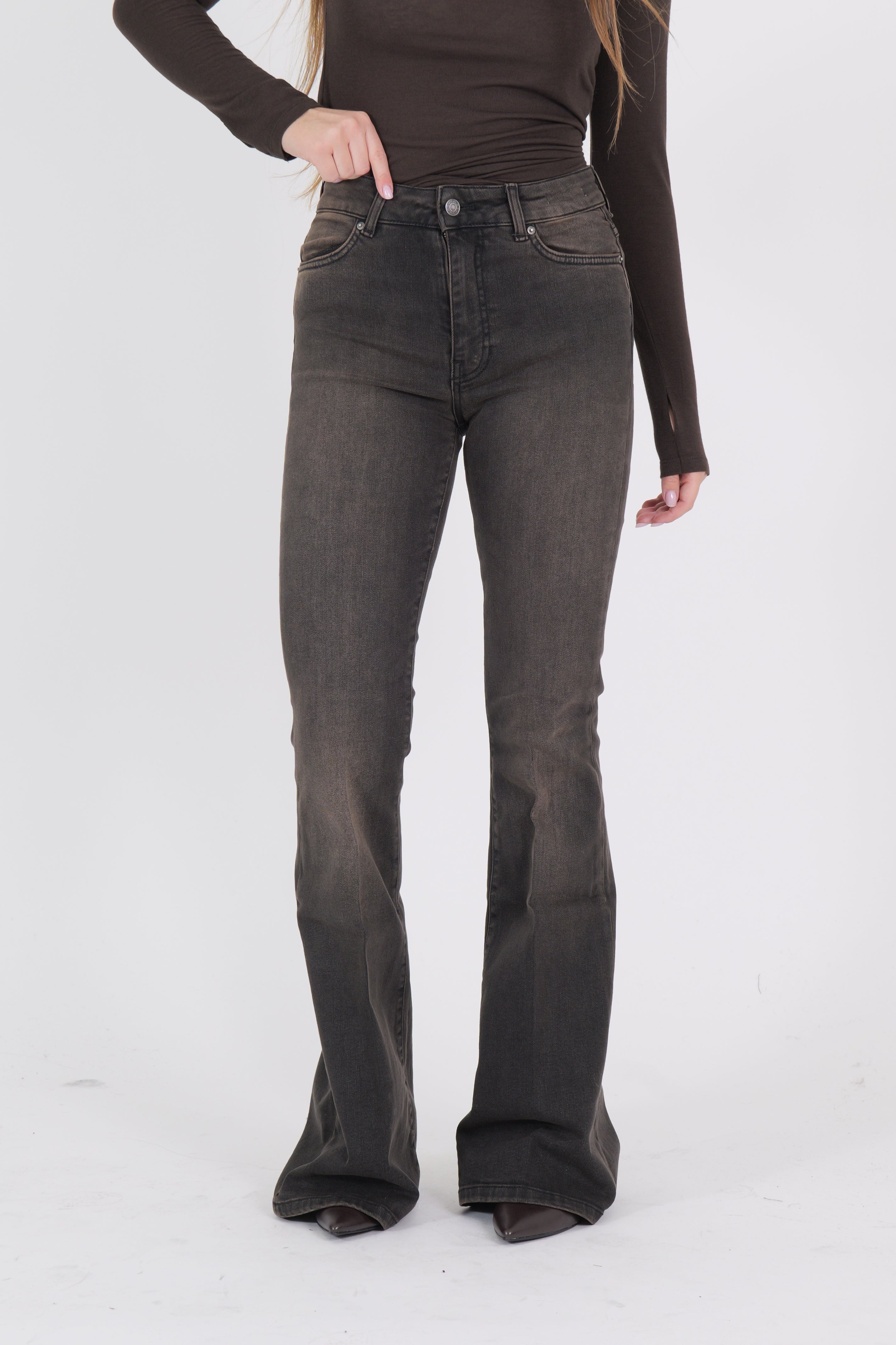 DENIM GISELLE FLARE NERO/MORO