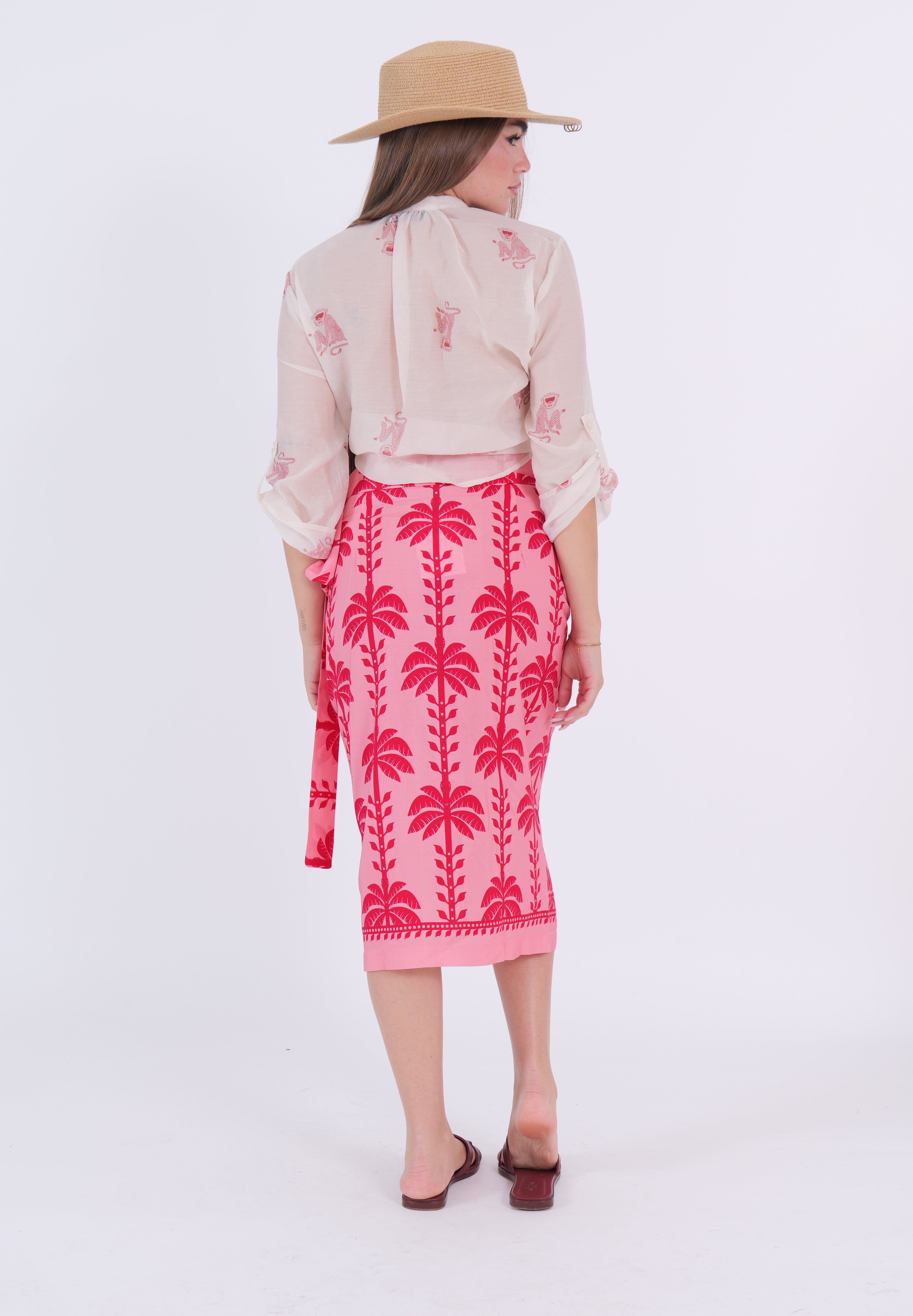 GONNA PAREO MIDI PALME ROSA/ROSSO