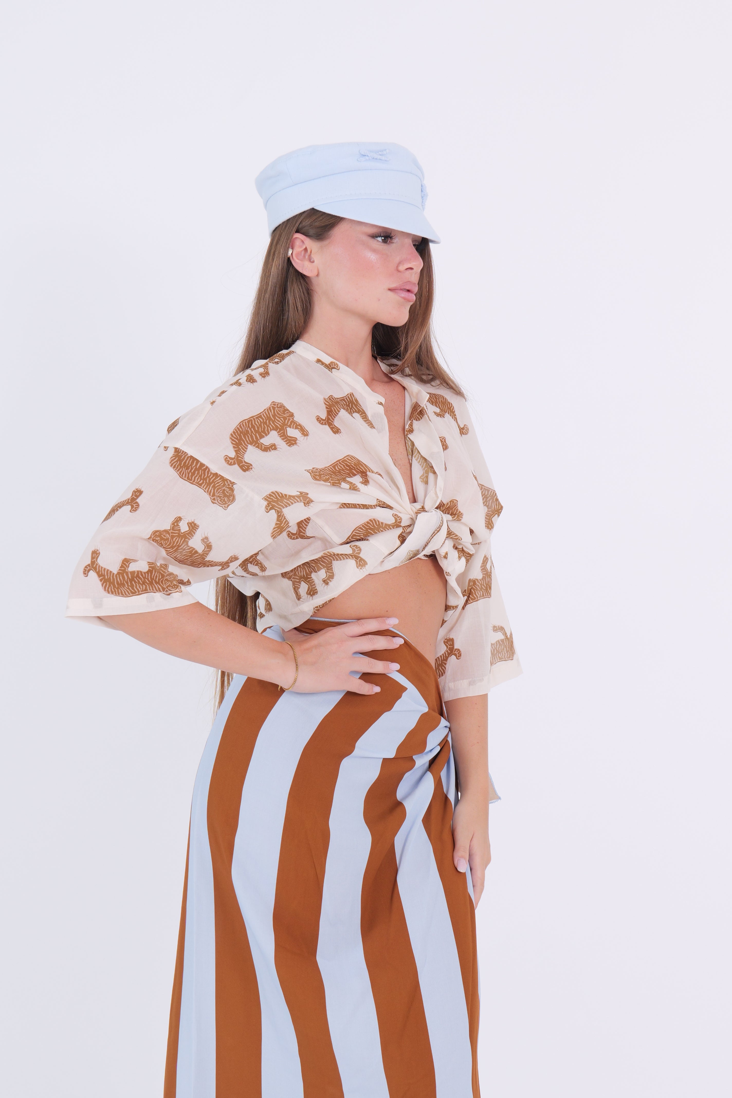 CAMICIA TIGRE PANNA/TABACCO