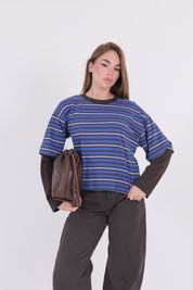 T-SHIRT ALA BLU/BIANCO/MORO