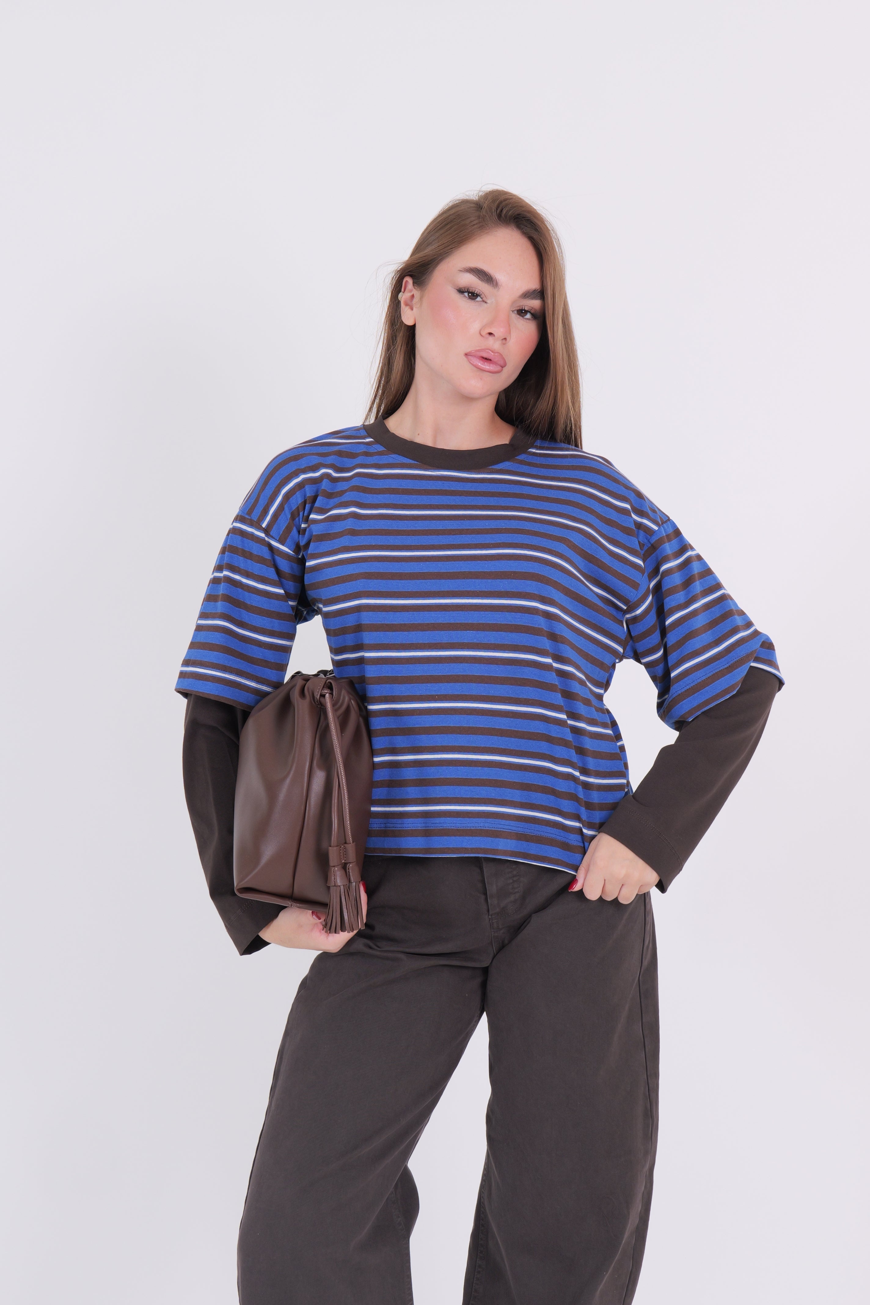 T-SHIRT ALA BLU/BIANCO/MORO