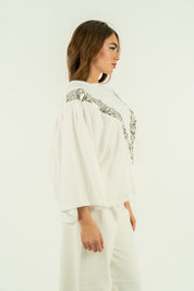 T-SHIRT V PAILLETTES BIANCA