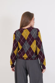 MAGLIA GIROCOLLO LANA VINO/GRIGIO/VERDE