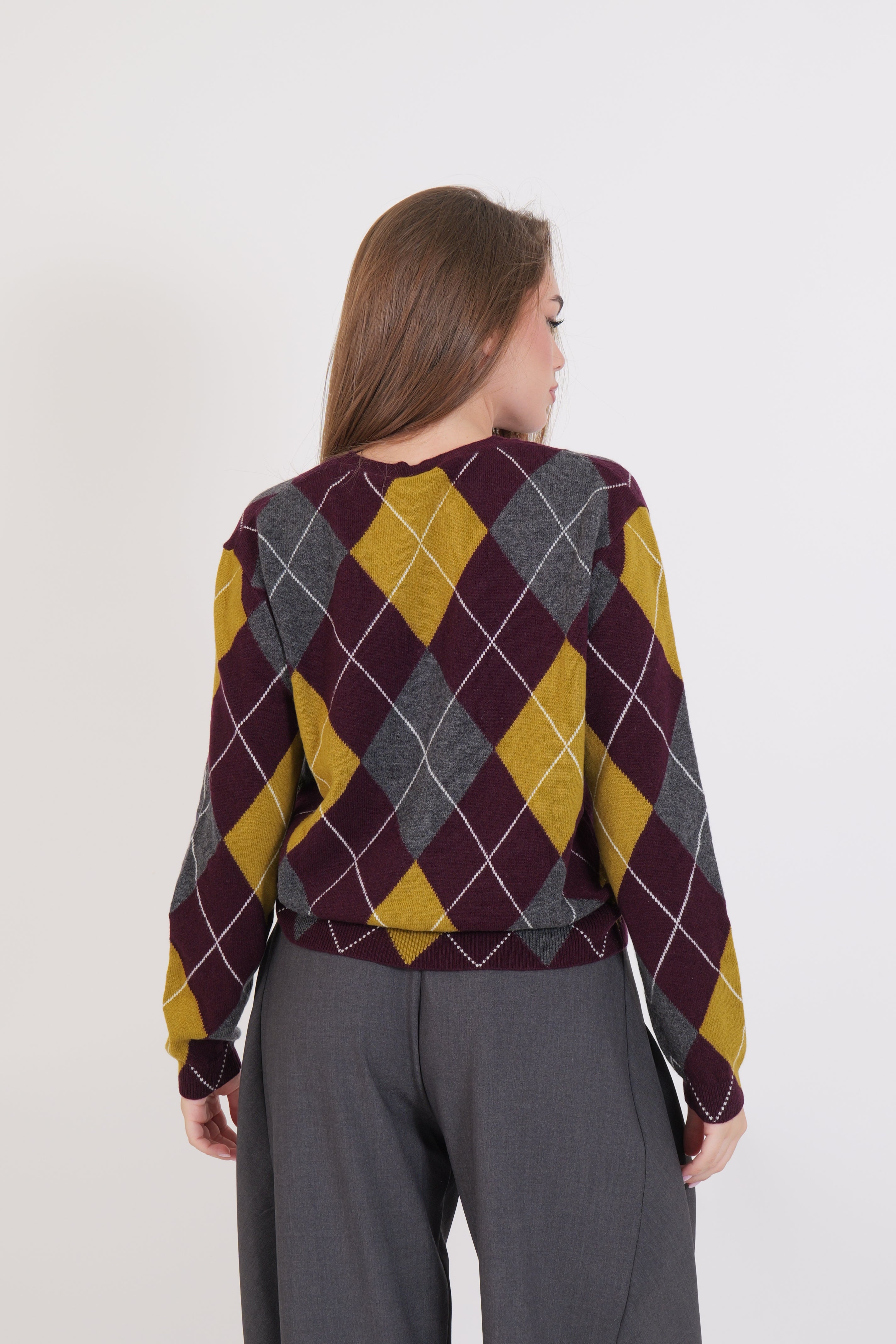 MAGLIA GIROCOLLO LANA VINO/GRIGIO/VERDE