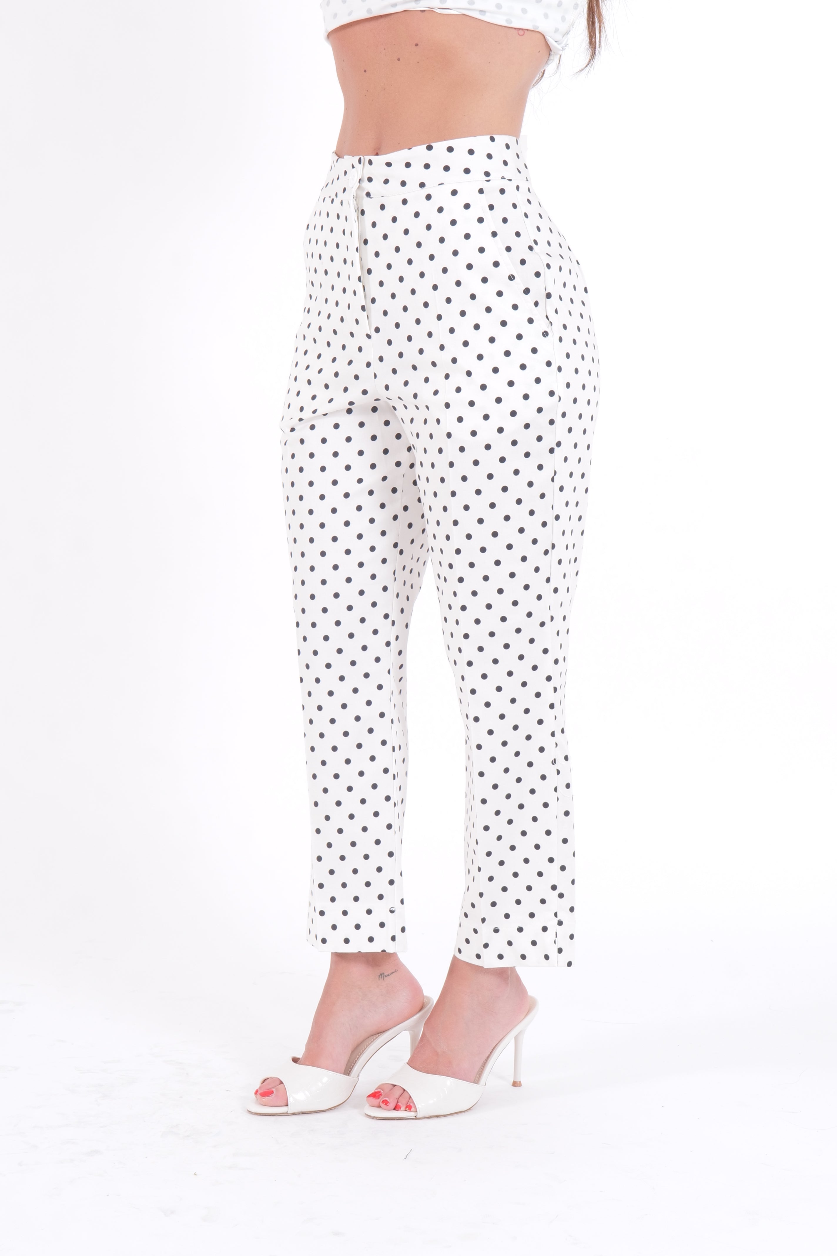 PANTALONI CAPRI POIS PANNA