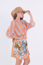 CAMICIA MUSSOLA RIGA ARANCIO/CELESTE
