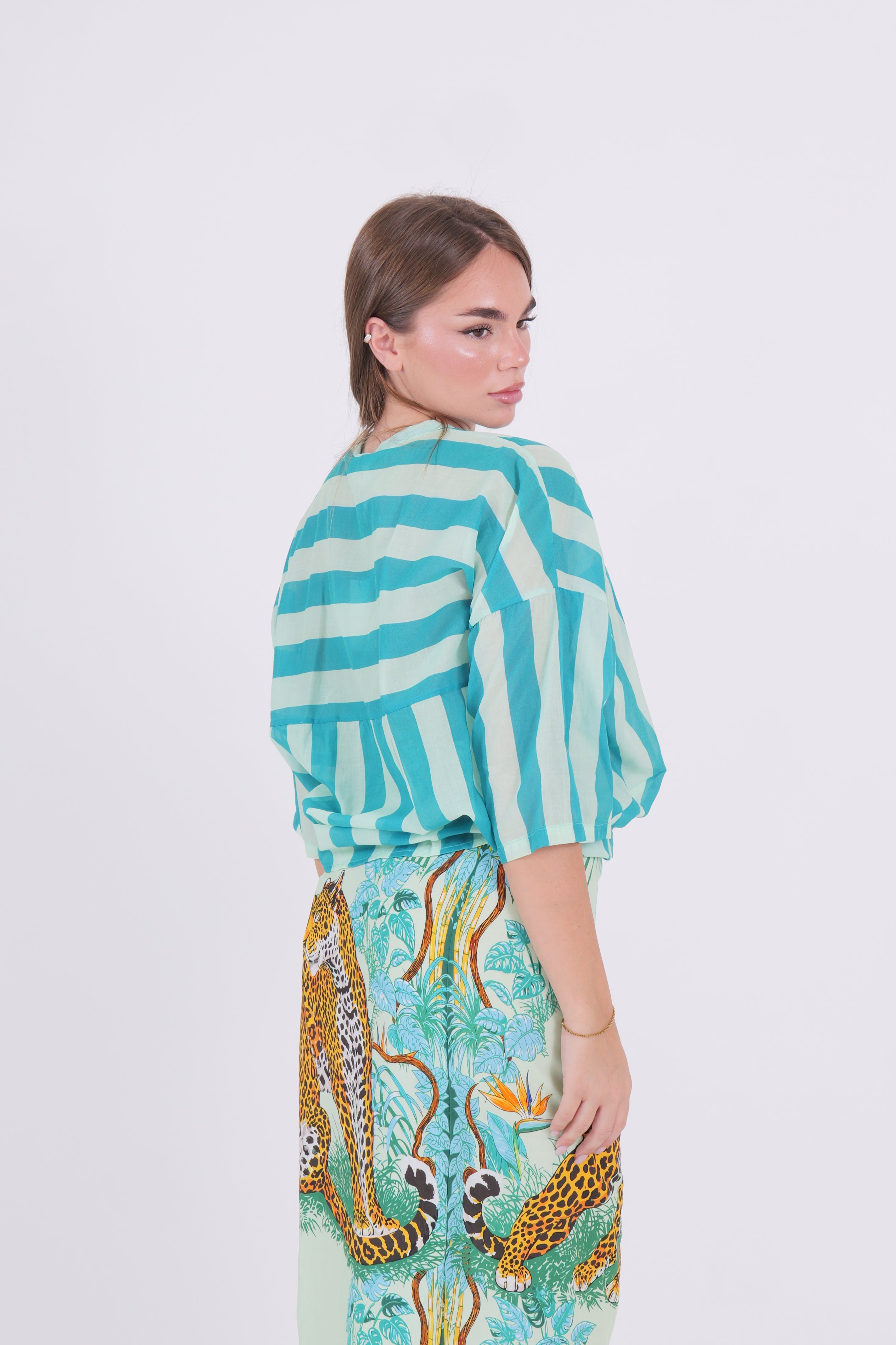 CAMICIA MUSSOLA RIGA TURCHESE/MENTA