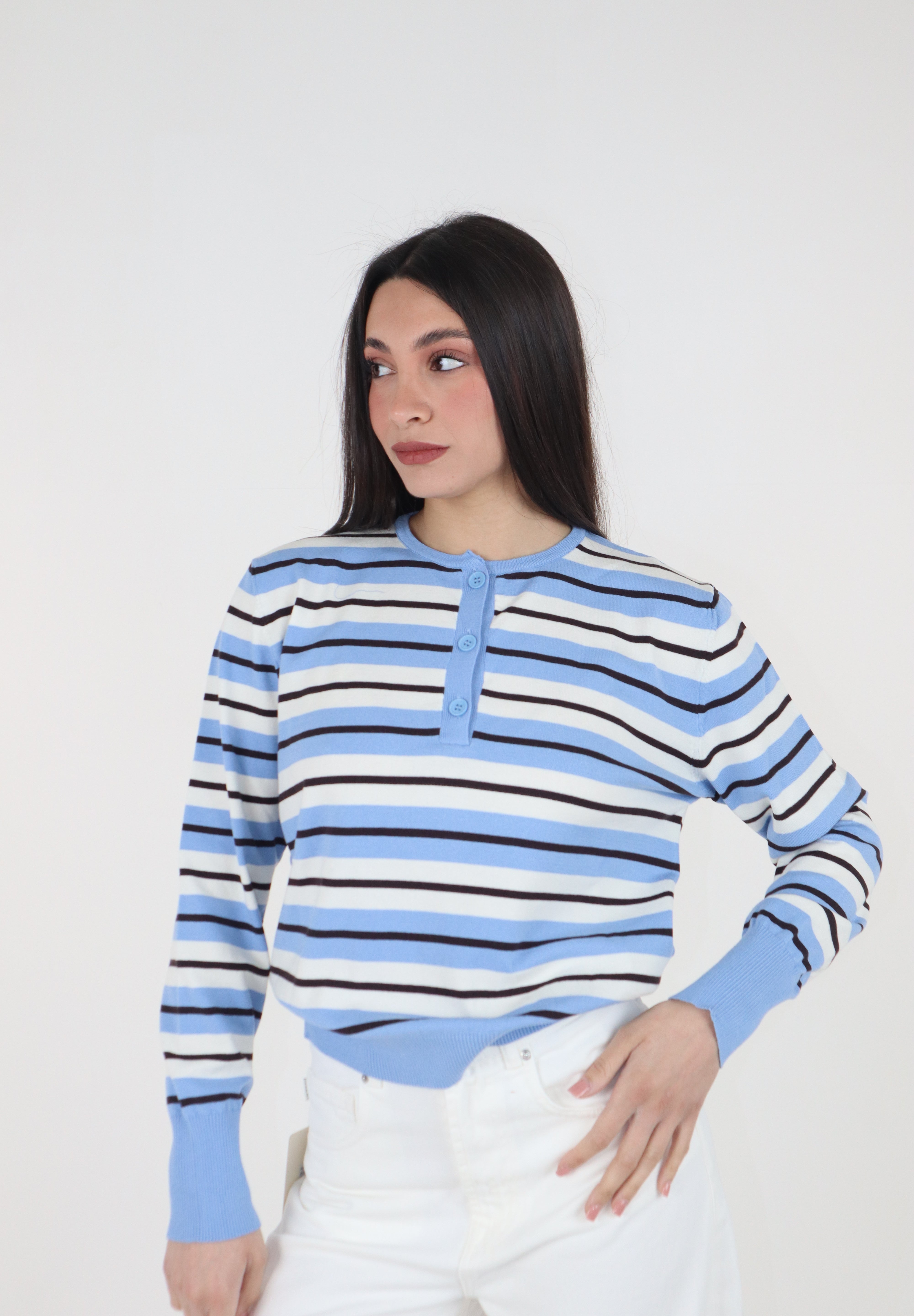 MAGLIA RIGHE BABY BLUE