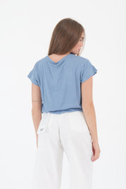 SHIRT MISTO LINO INDACO