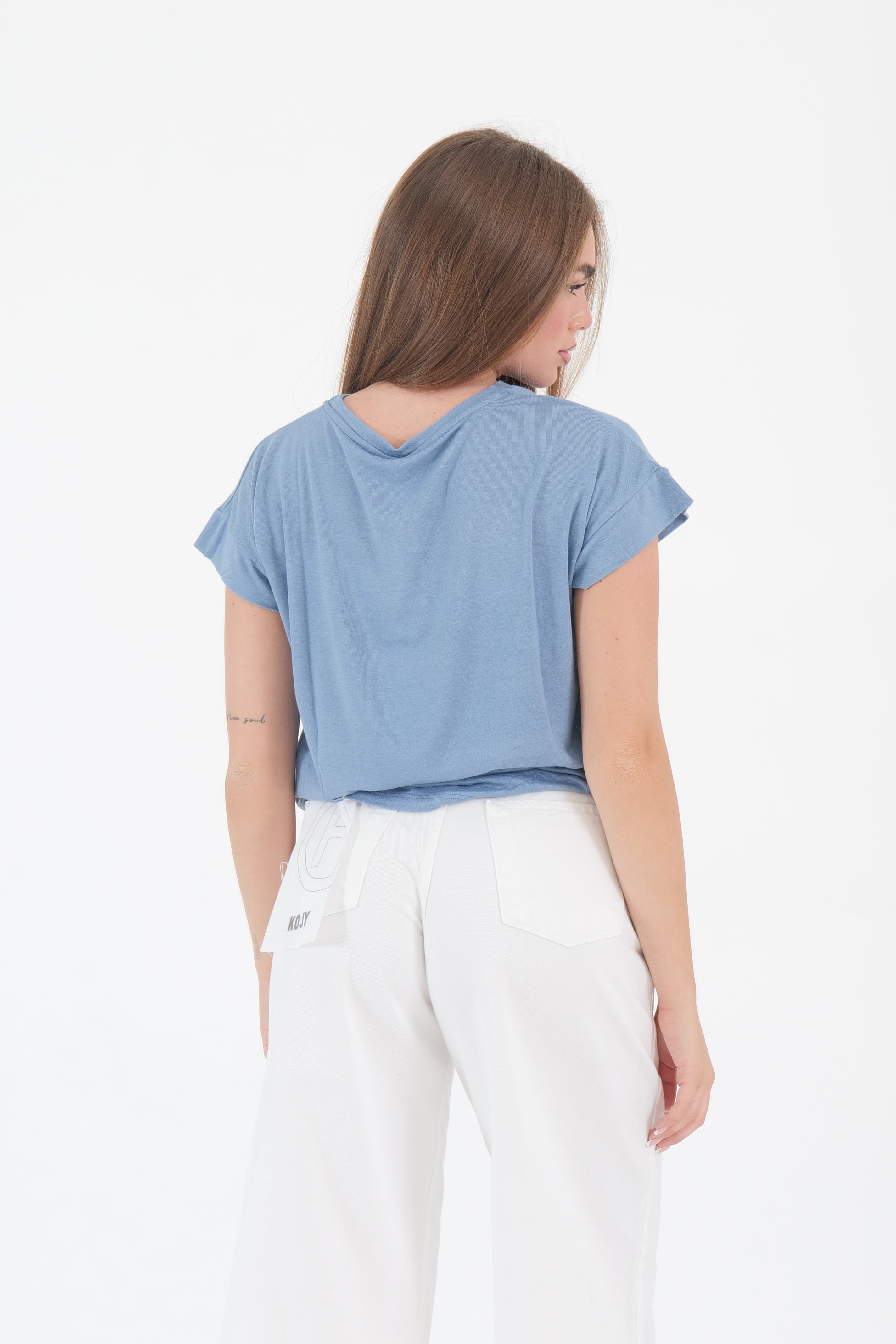SHIRT MISTO LINO INDACO