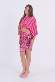 CAMICIA MISTO SETA RIGA MAGENTA E ROSA