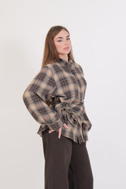 CAMICIA FOULARD CAMMELLO/MORO