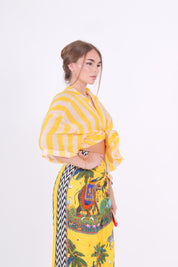 CAMICIA MISTO SETA RIGA GIALLO/PANNA