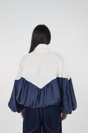 GIACCA BOMBER CUPRO BLU