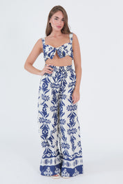 PANTALONE FLOWERS BLU