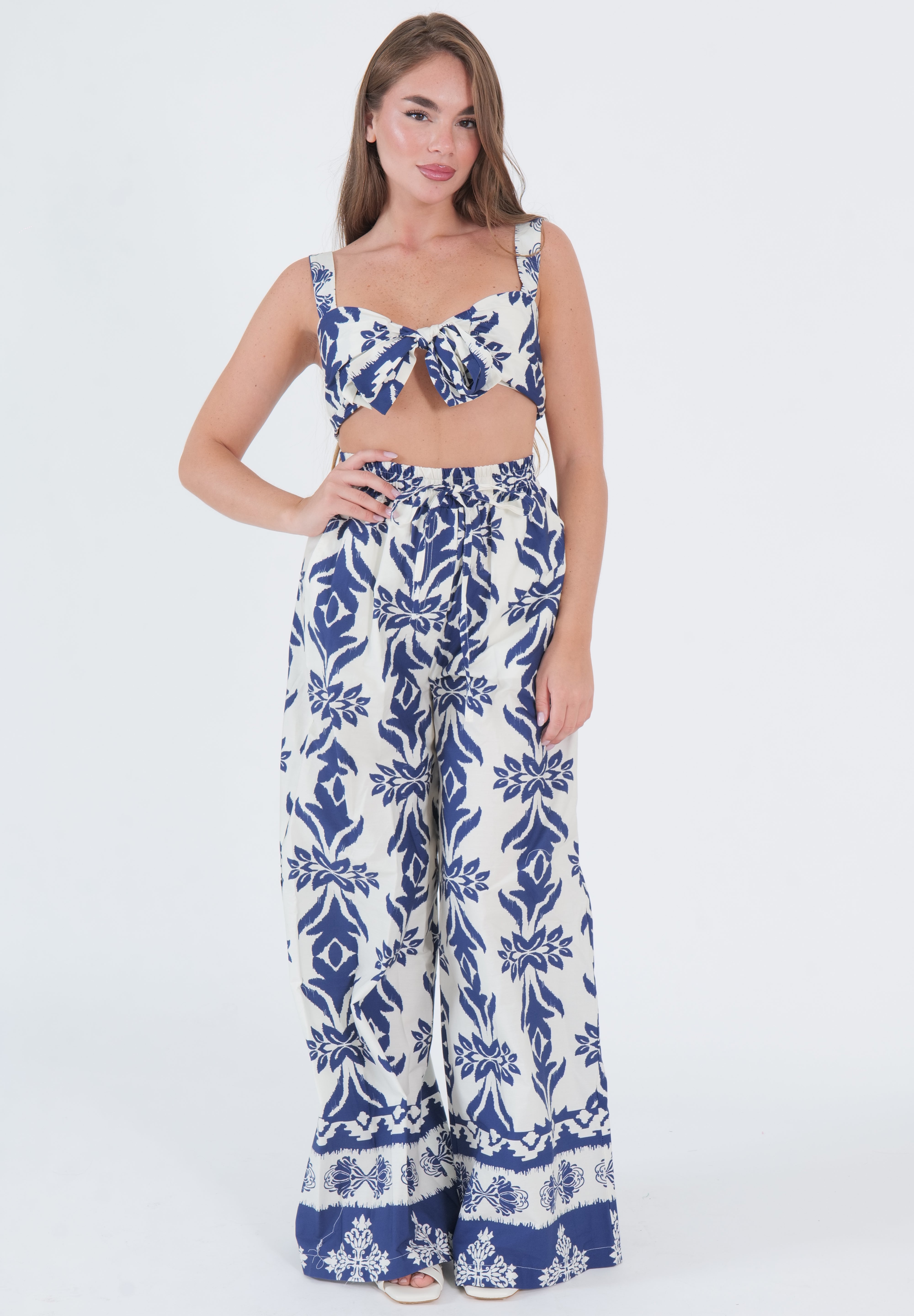 PANTALONE FLOWERS BLU