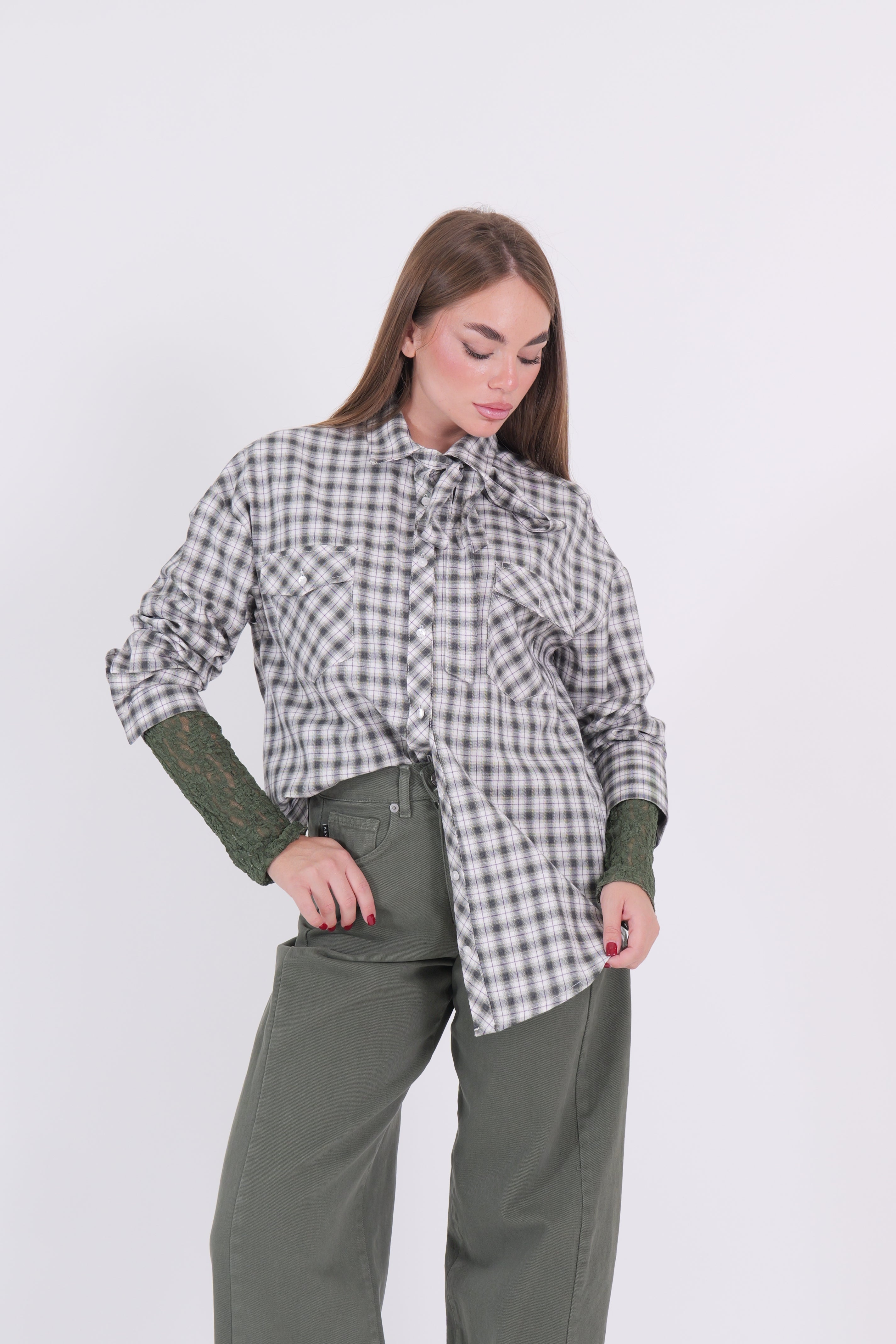CAMICIA FIOCCO PANNA/VERDE