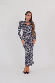 ABITO MIDI FLOWERS BLU