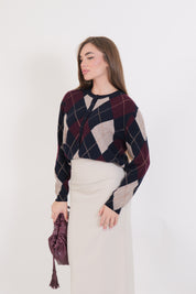 MAGLIA GIROCOLLO LANA BLU/ROSSO/SABBIA
