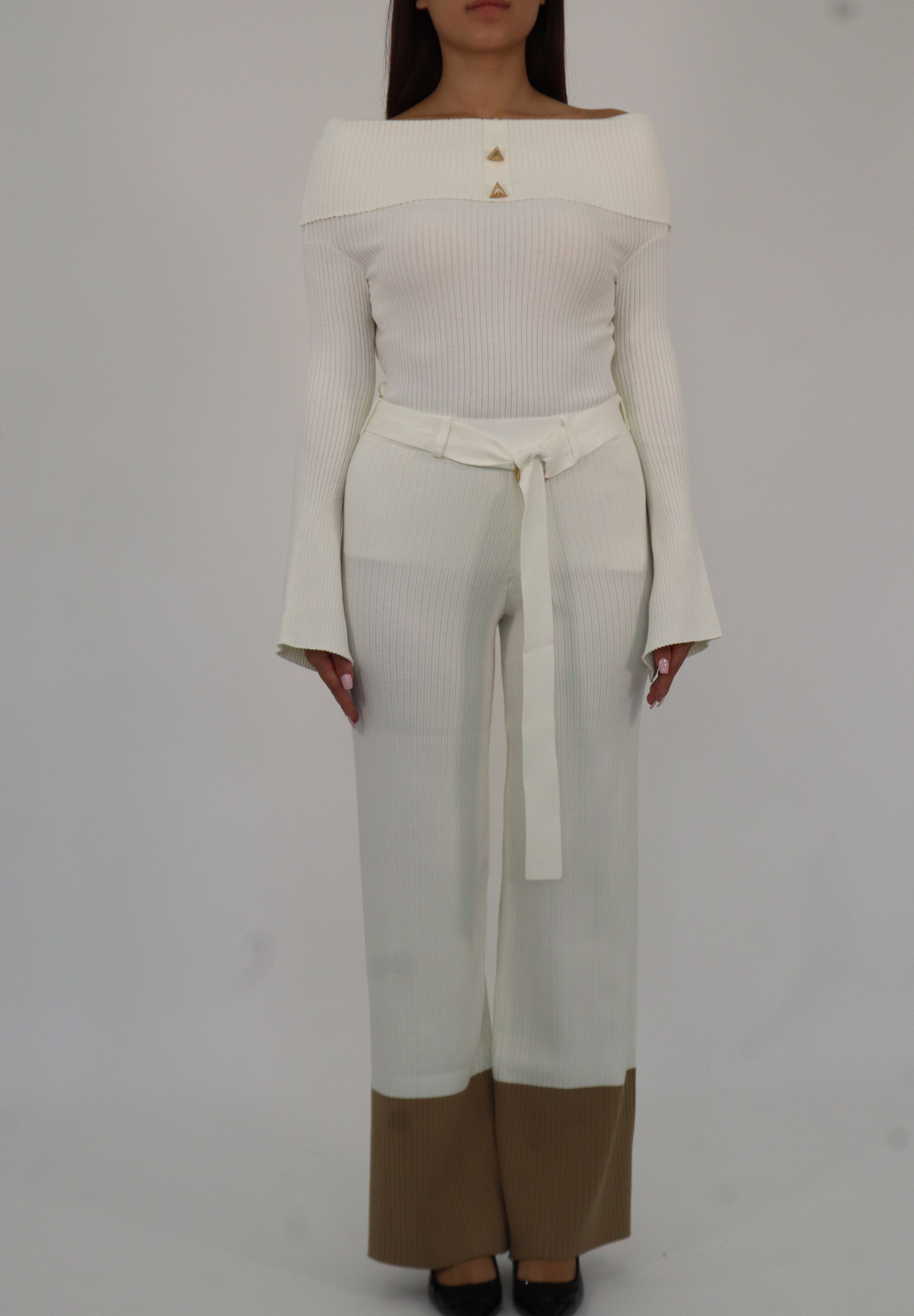 CREAM TWO-TONE TROUSERS